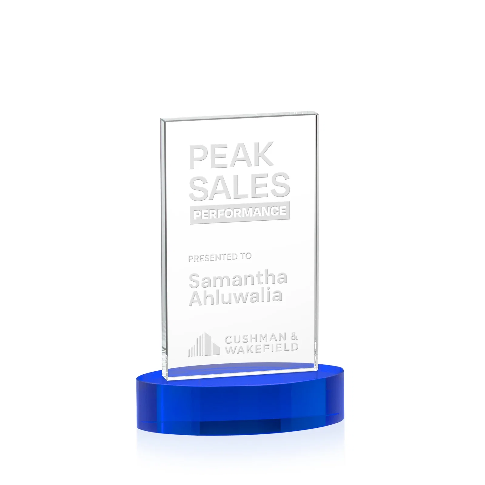 Custom Starfire Crystal Upright Award With Two Imprint Zones, awards for volunteer appreciation