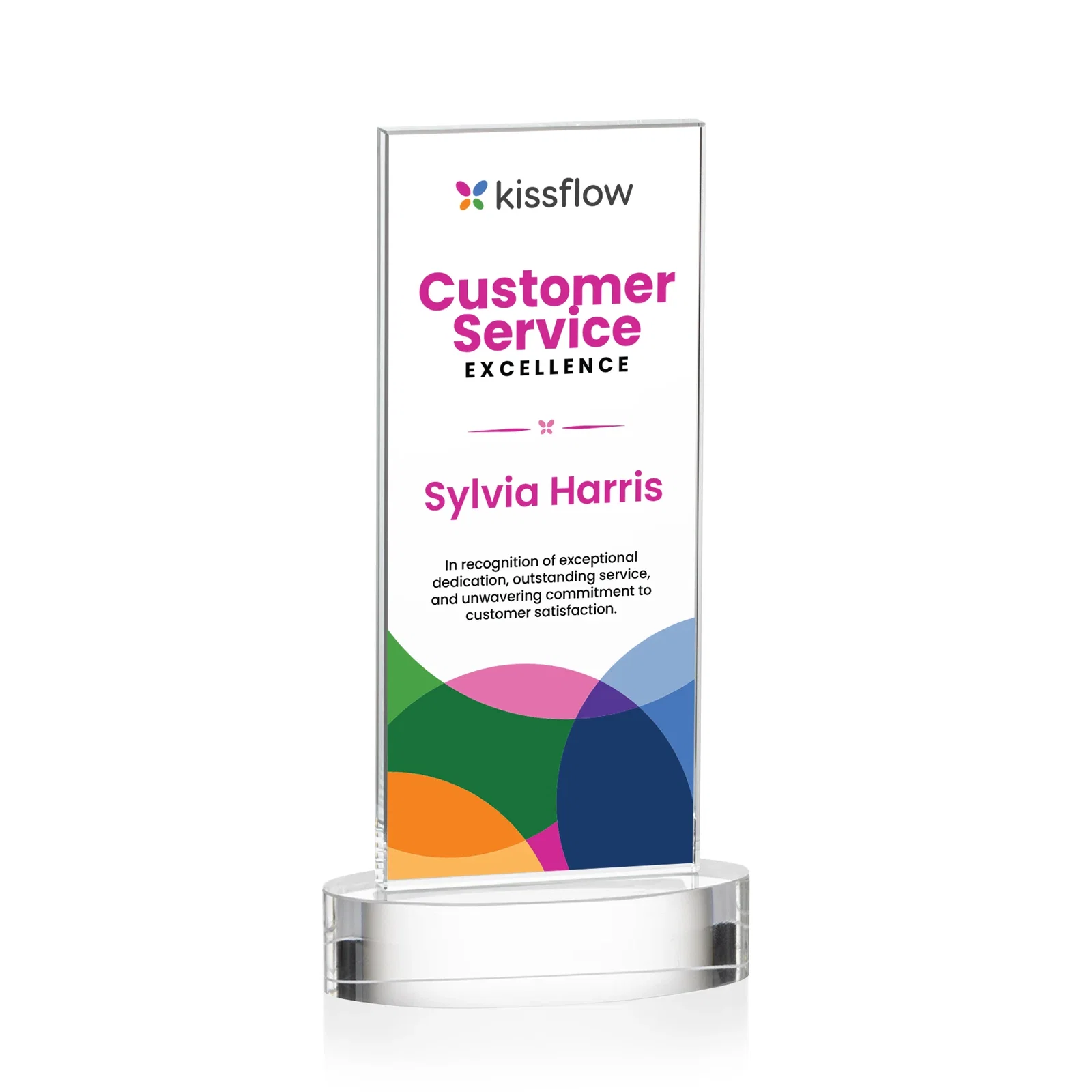 Personalized Starfire Crystal Upright Award With Two Imprint Zones, awards for service anniversary gifts