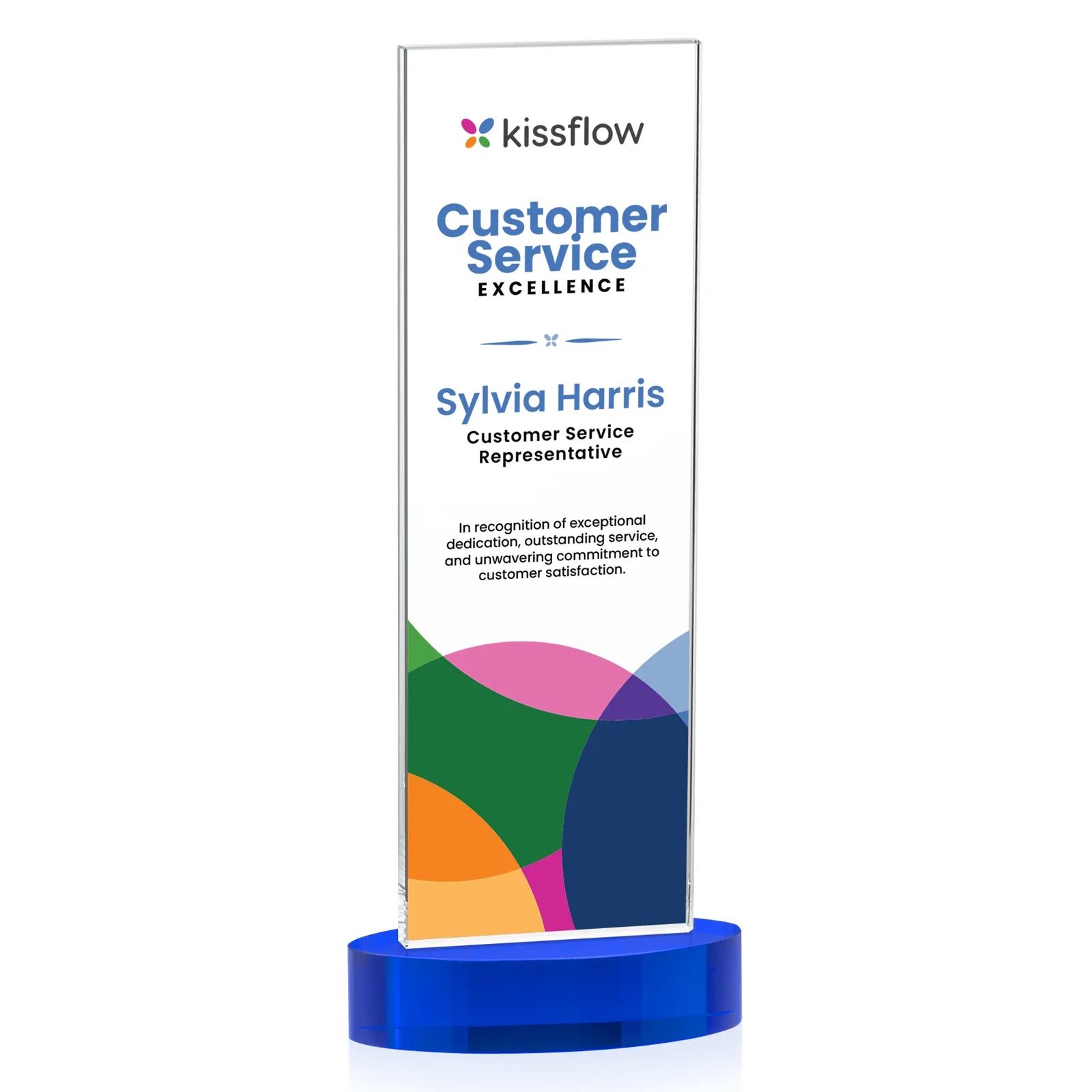 Personalized Starfire Crystal Upright Award With Two Imprint Zones, awards for company anniversary events