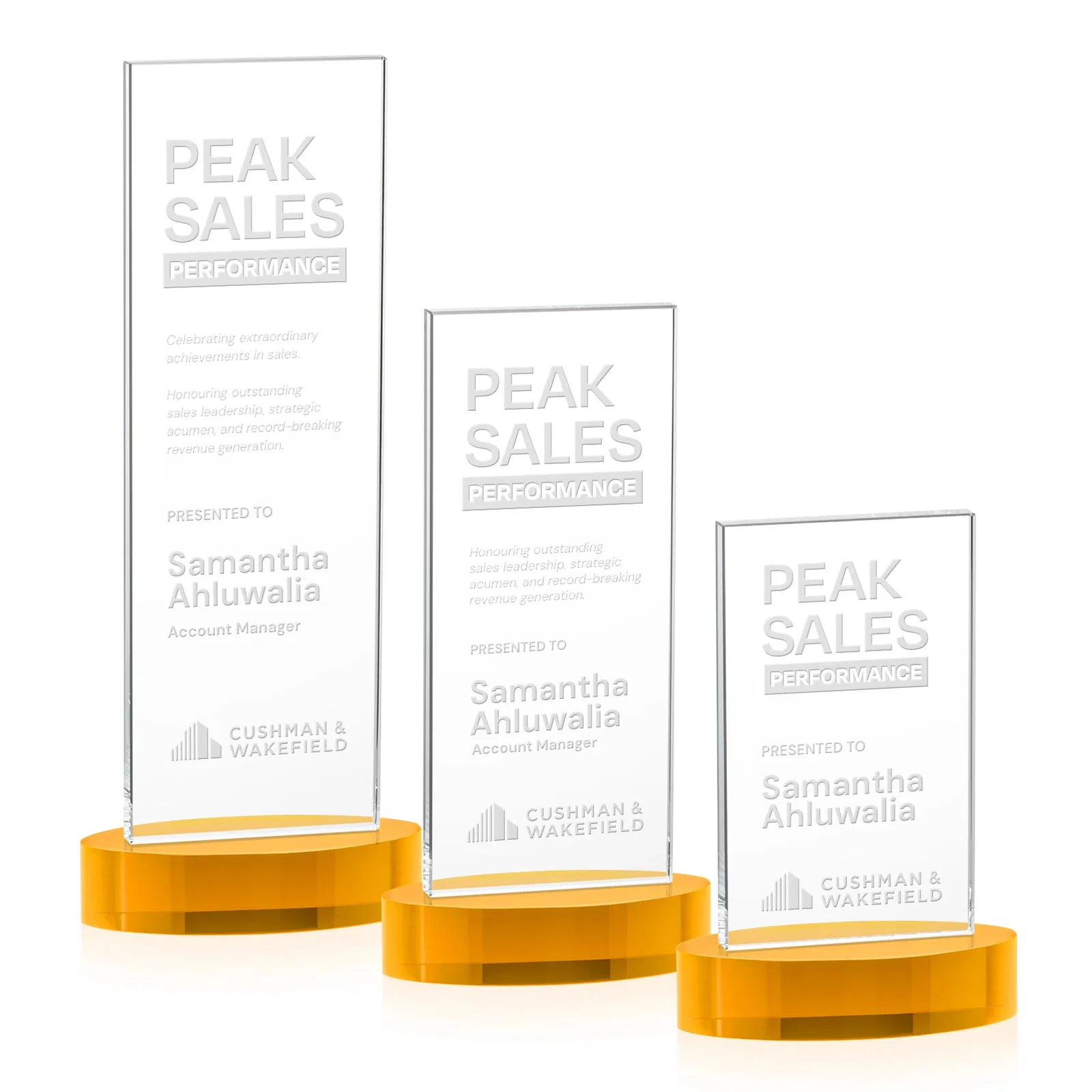 Promotional Starfire Crystal Upright Award With Two Imprint Zones, awards for employee recognition