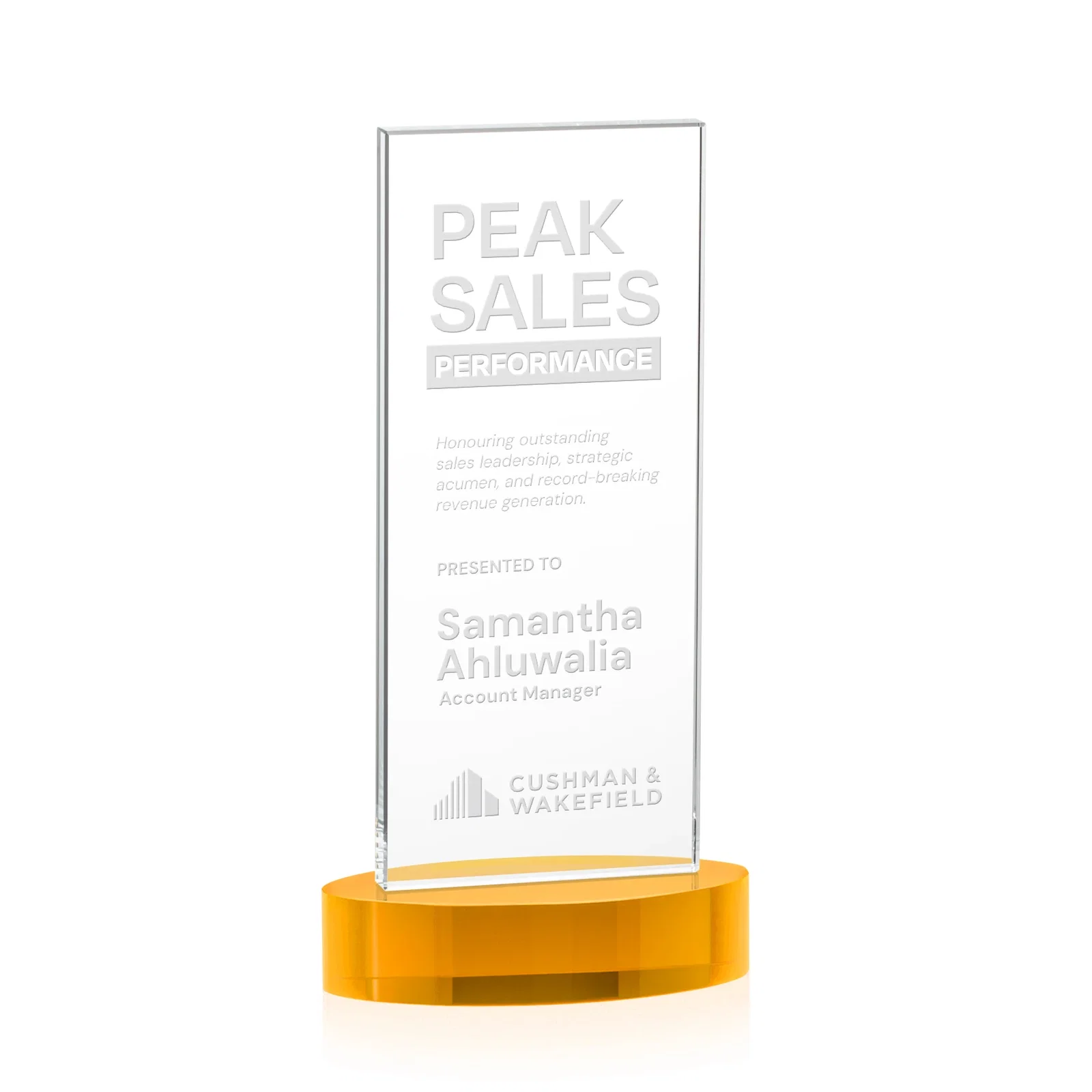 Promotional Starfire Crystal Upright Award With Two Imprint Zones, awards for service anniversary gifts