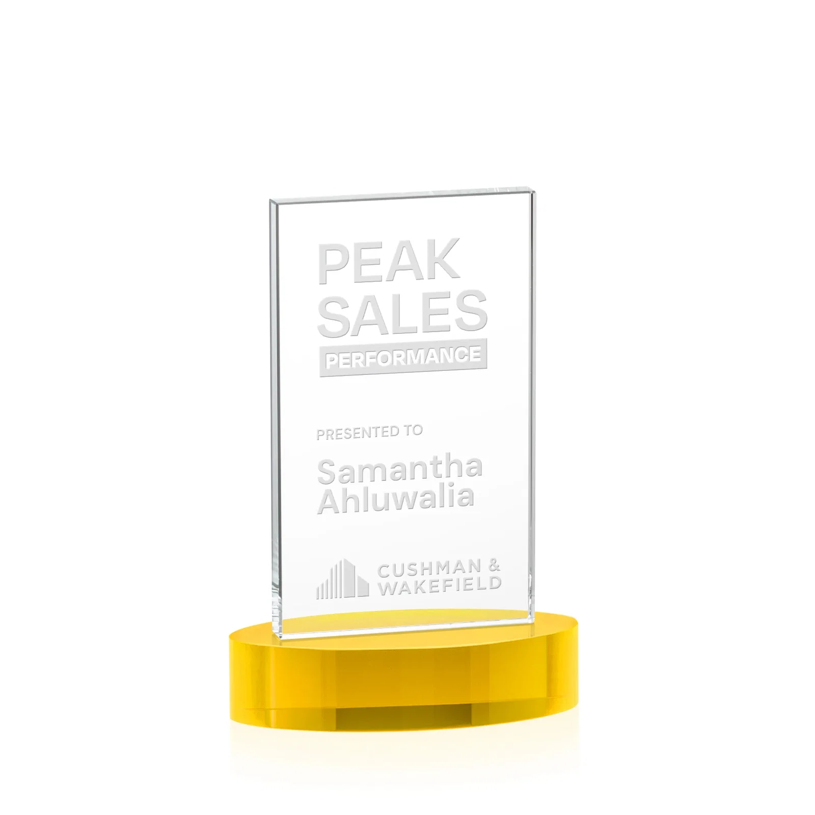 Promotional Starfire Crystal Upright Award With Two Imprint Zones, awards for team milestone celebrations