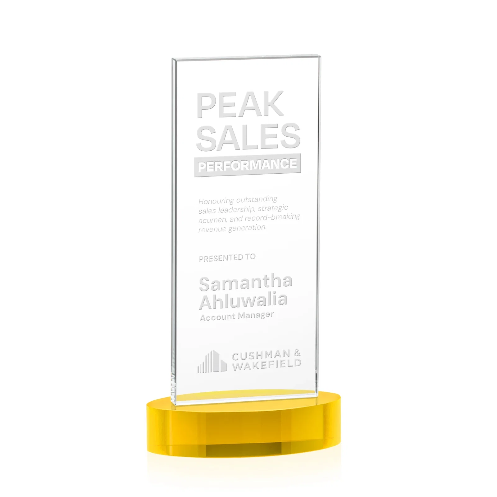 Promotional Starfire Crystal Upright Award With Two Imprint Zones, awards for donor appreciation