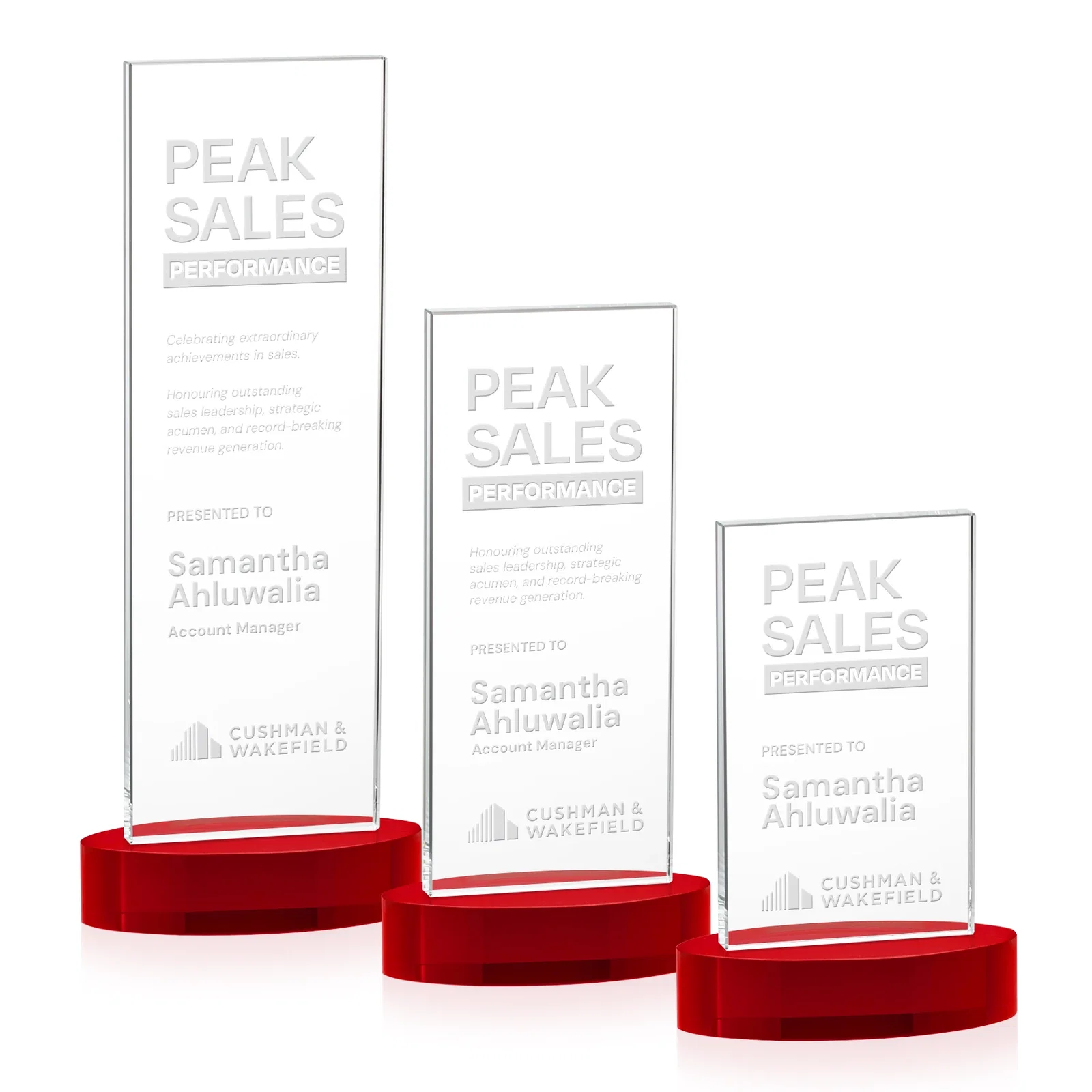 Branded Starfire Crystal Upright Award With Two Imprint Zones, awards for employee recognition