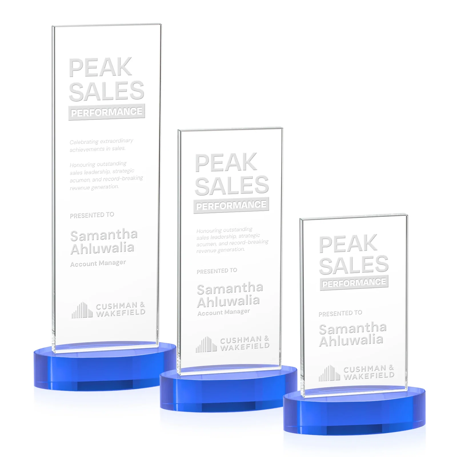 Branded Starfire Crystal Upright Award With Two Imprint Zones, awards for retirement presentations