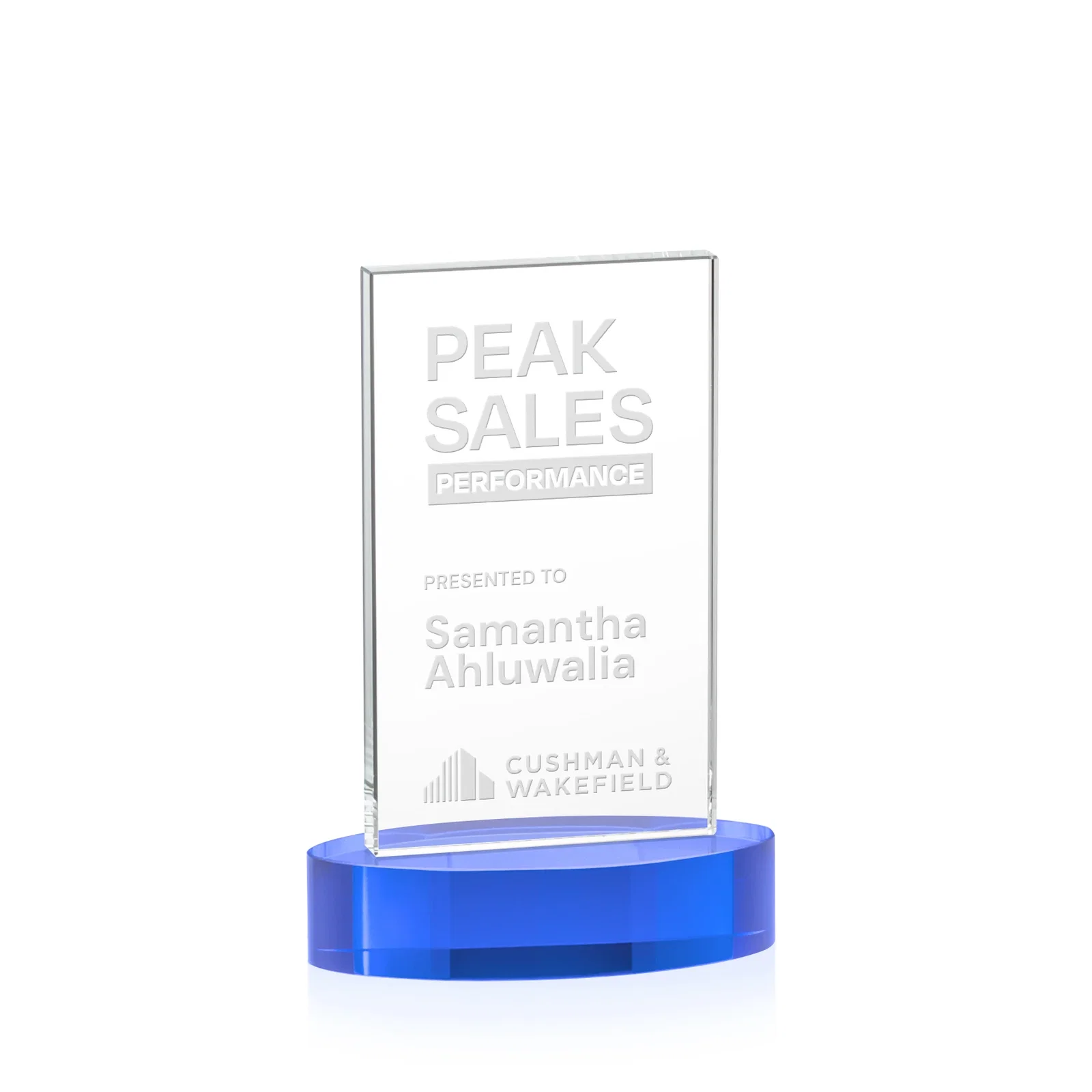 Branded Starfire Crystal Upright Award With Two Imprint Zones, awards for team milestone celebrations