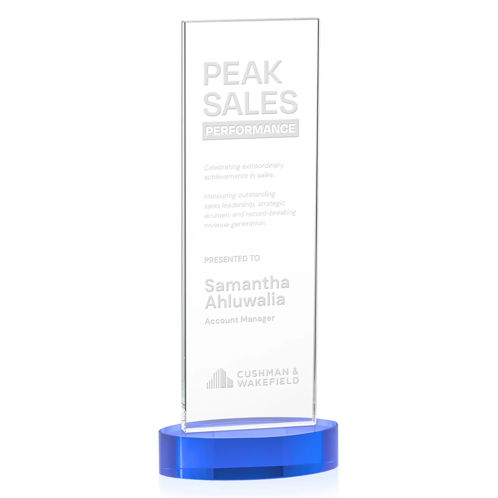 Branded Starfire Crystal Upright Award With Two Imprint Zones, awards for graduation ceremonies