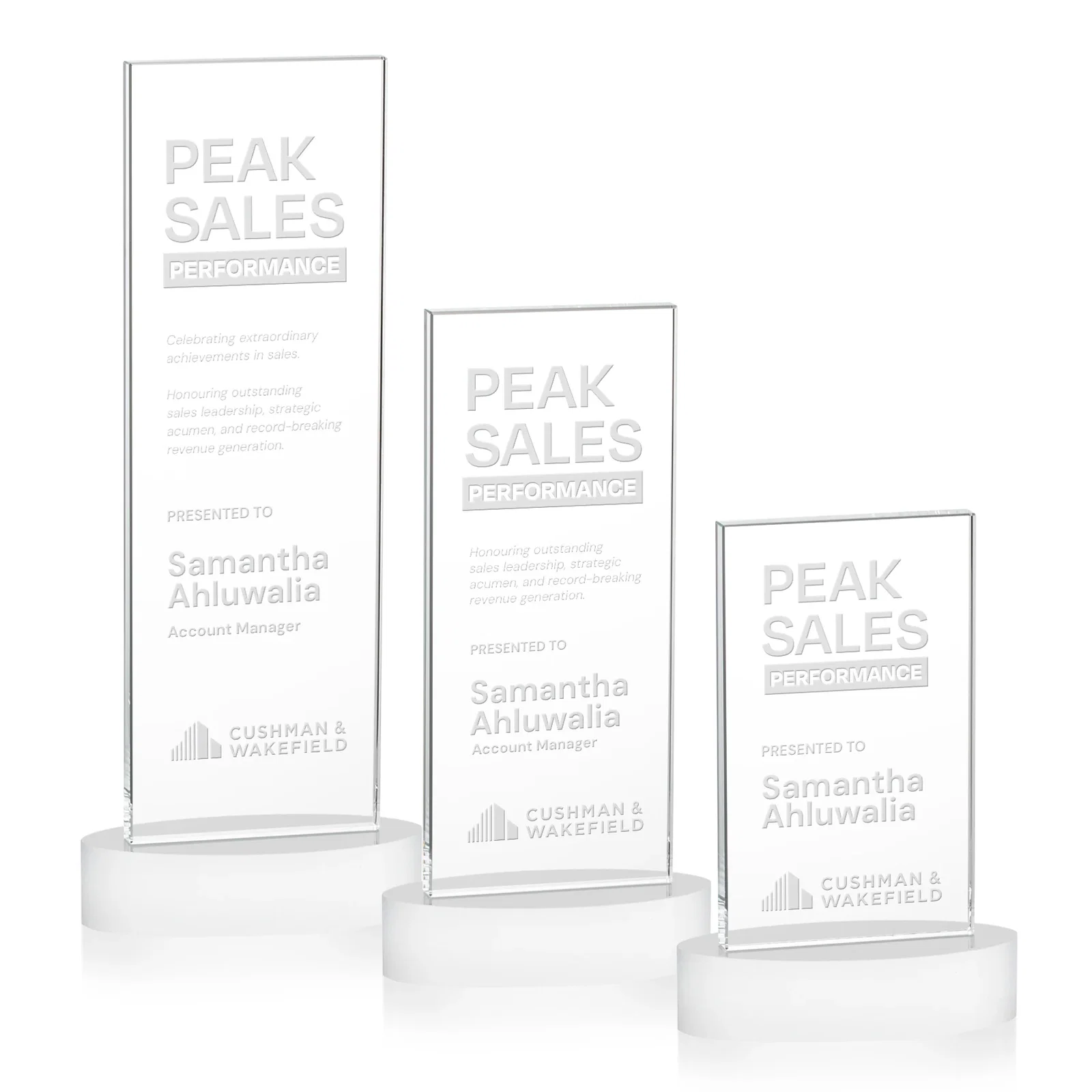 Branded Starfire Crystal Upright Award With Two Imprint Zones, awards for safety achievement programs
