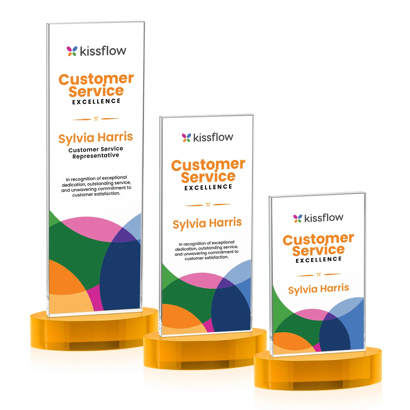 Custom printed Starfire Crystal Upright Award With Two Imprint Zones, awards for employee recognition