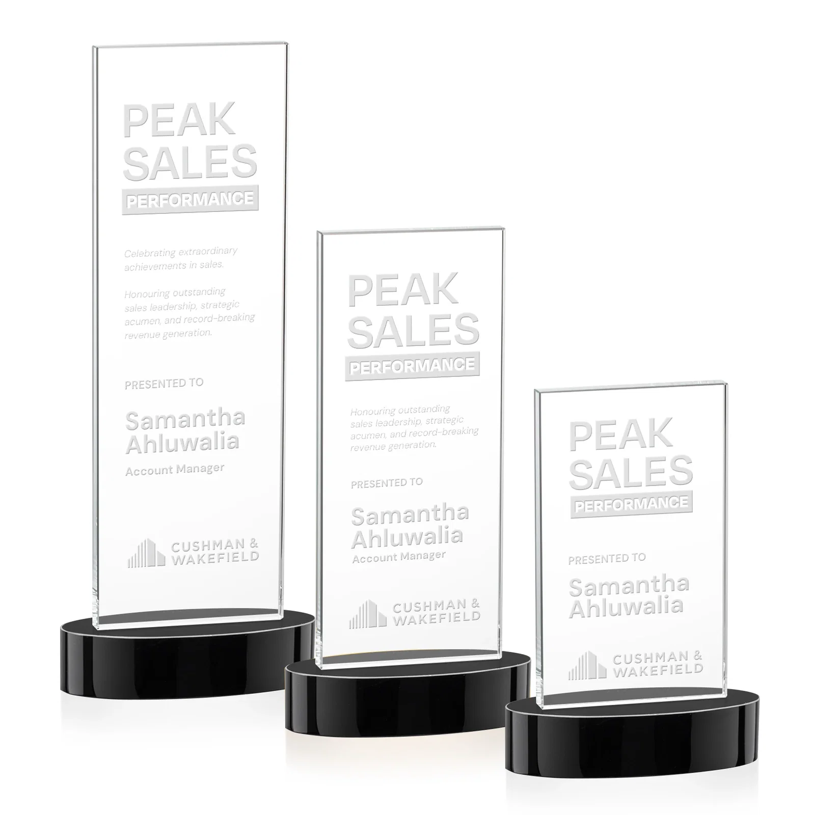Custom Starfire Crystal Upright Award With Two Imprint Zones, awards for retirement presentations