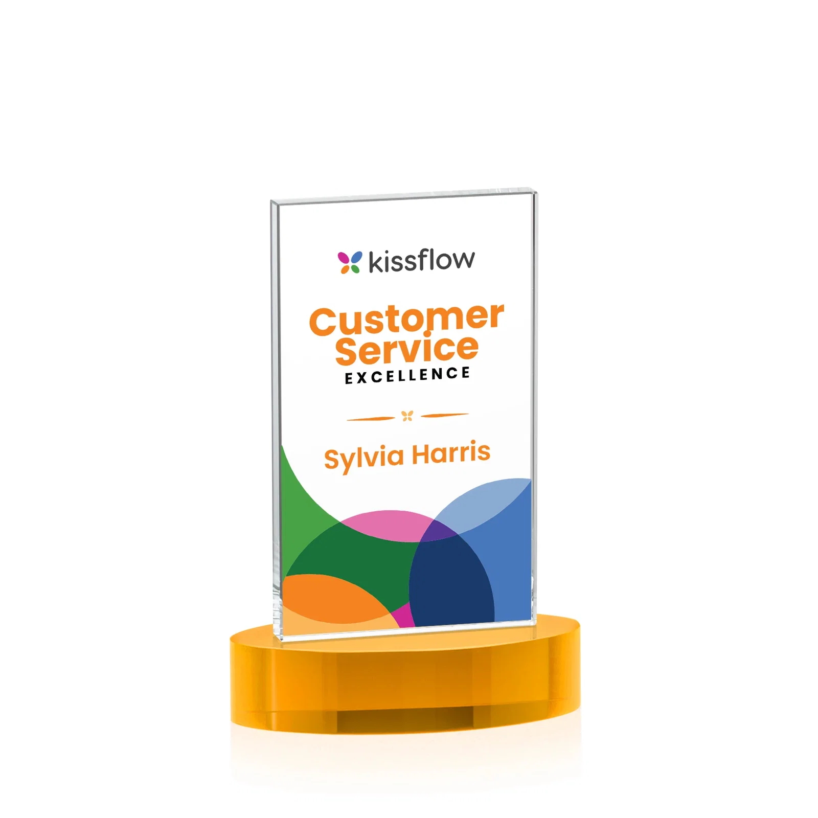 Custom printed Starfire Crystal Upright Award With Two Imprint Zones, awards for corporate award ceremonies