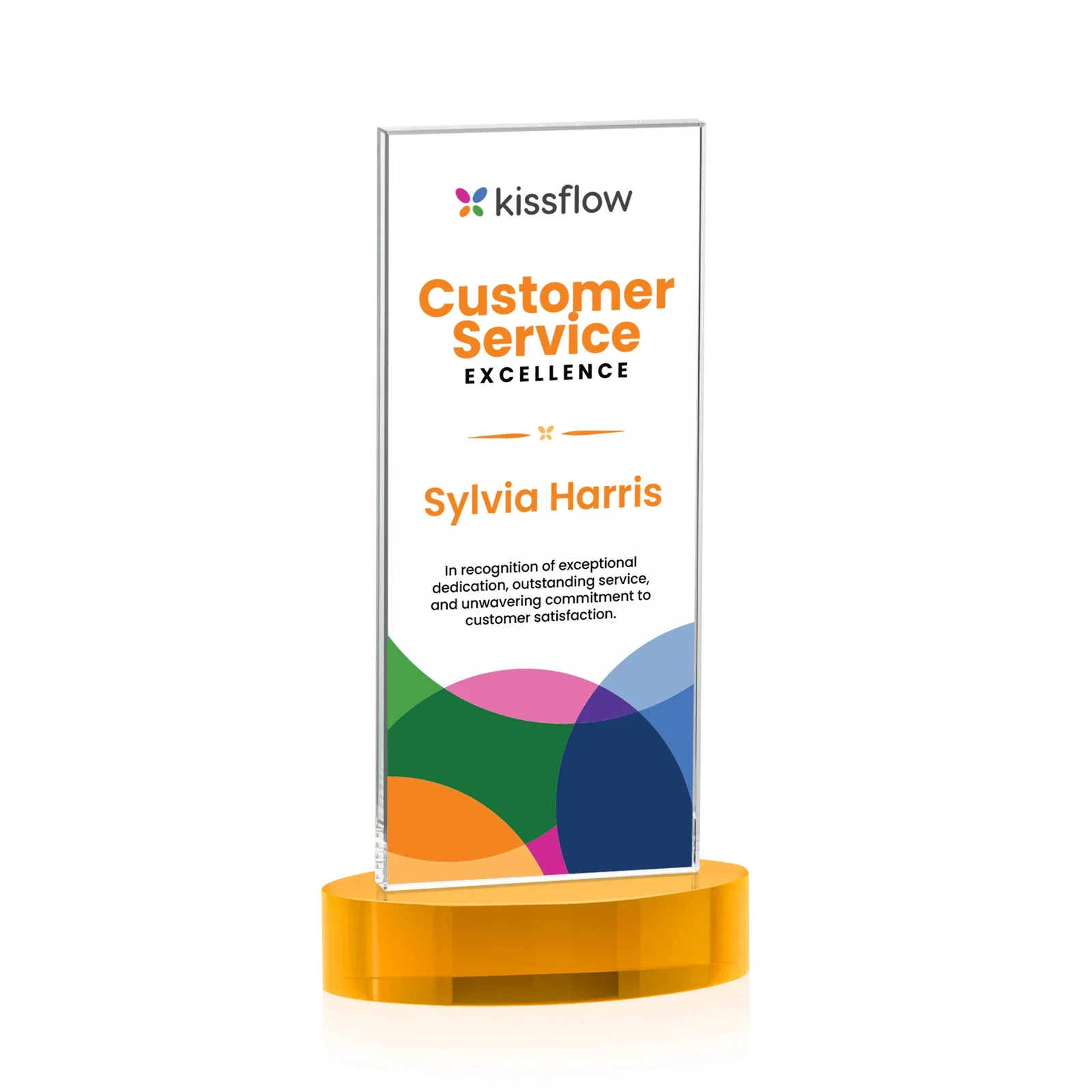 Custom printed Starfire Crystal Upright Award With Two Imprint Zones, awards for service anniversary gifts