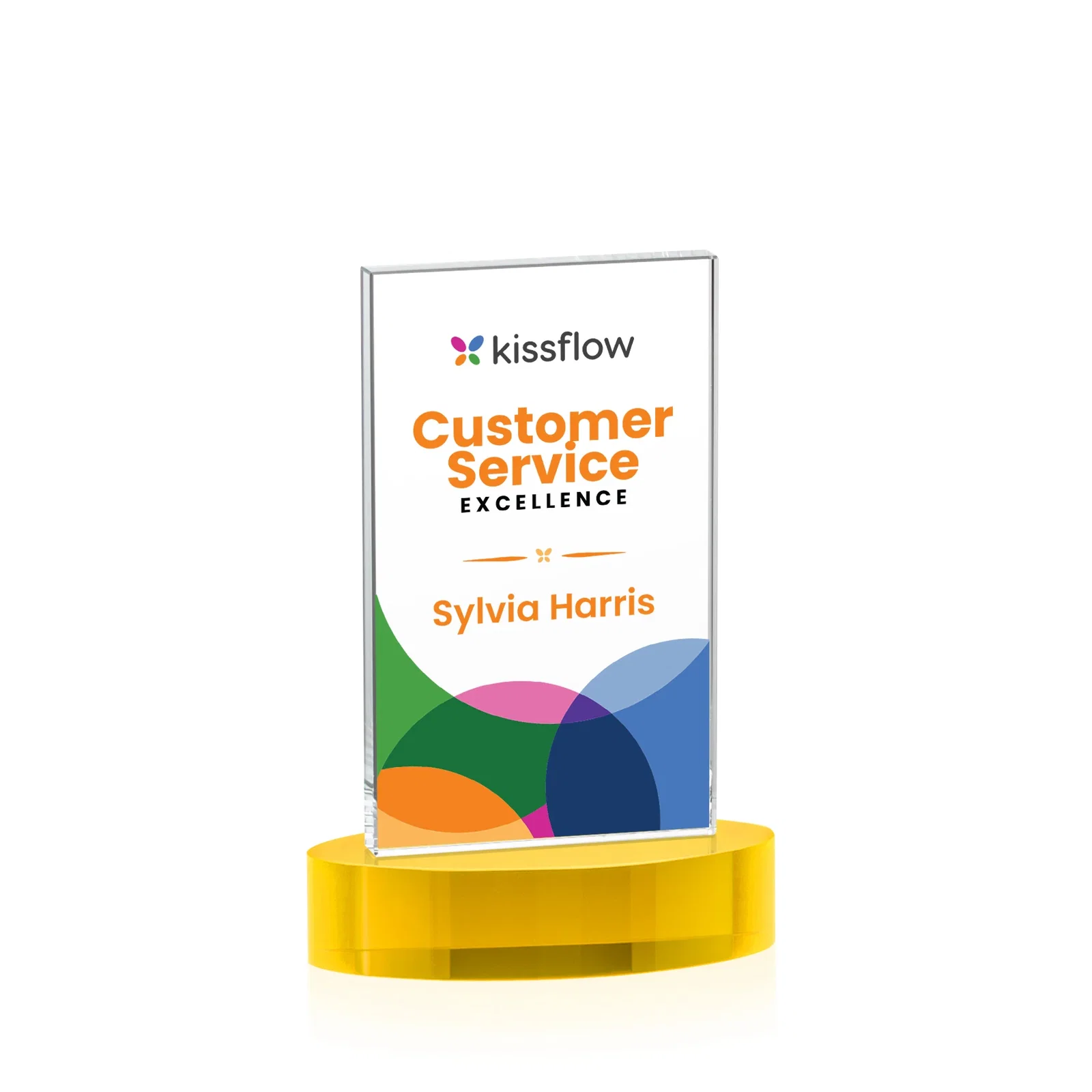 Custom printed Starfire Crystal Upright Award With Two Imprint Zones, awards for team milestone celebrations
