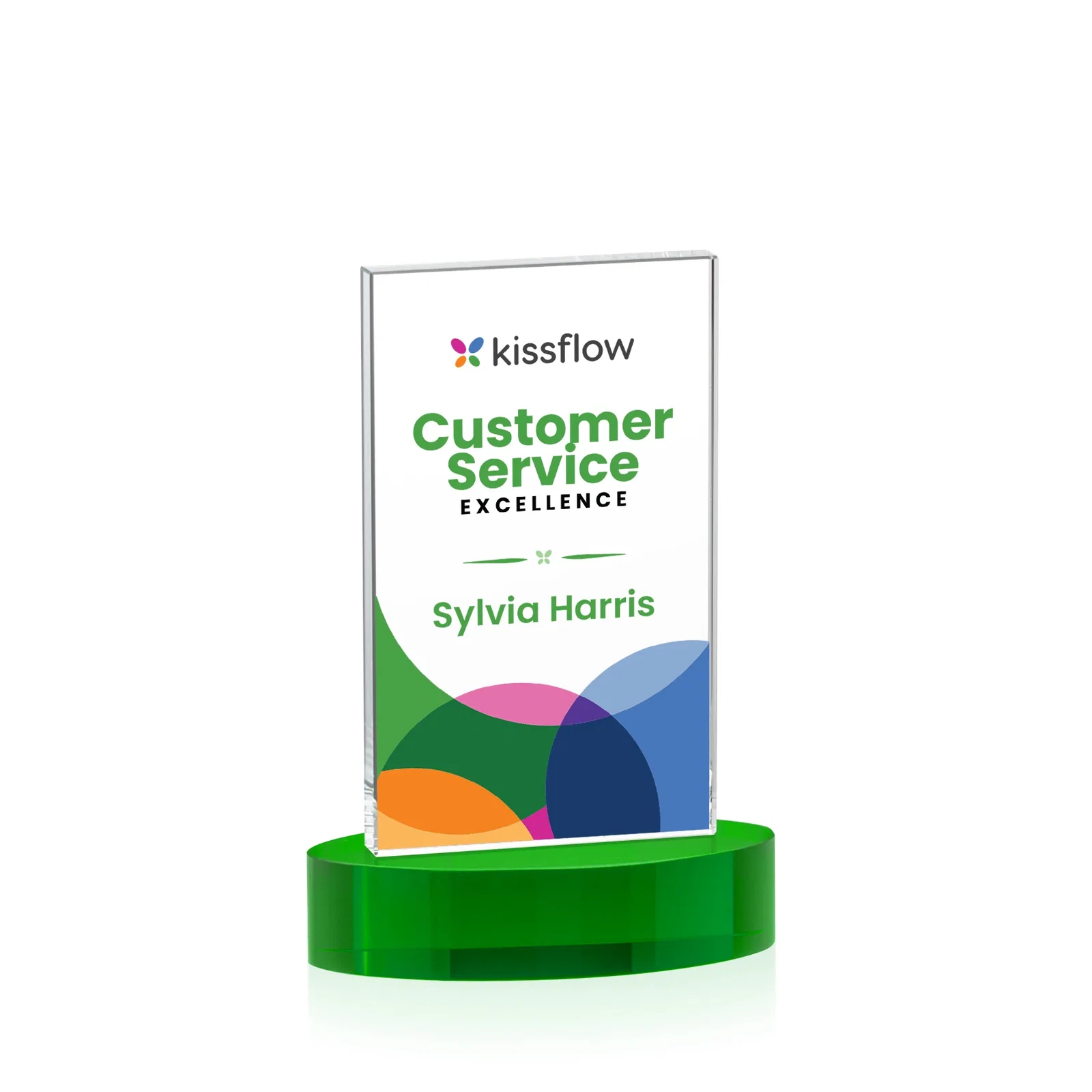 Custom printed Starfire Crystal Upright Award With Two Imprint Zones, awards for volunteer appreciation
