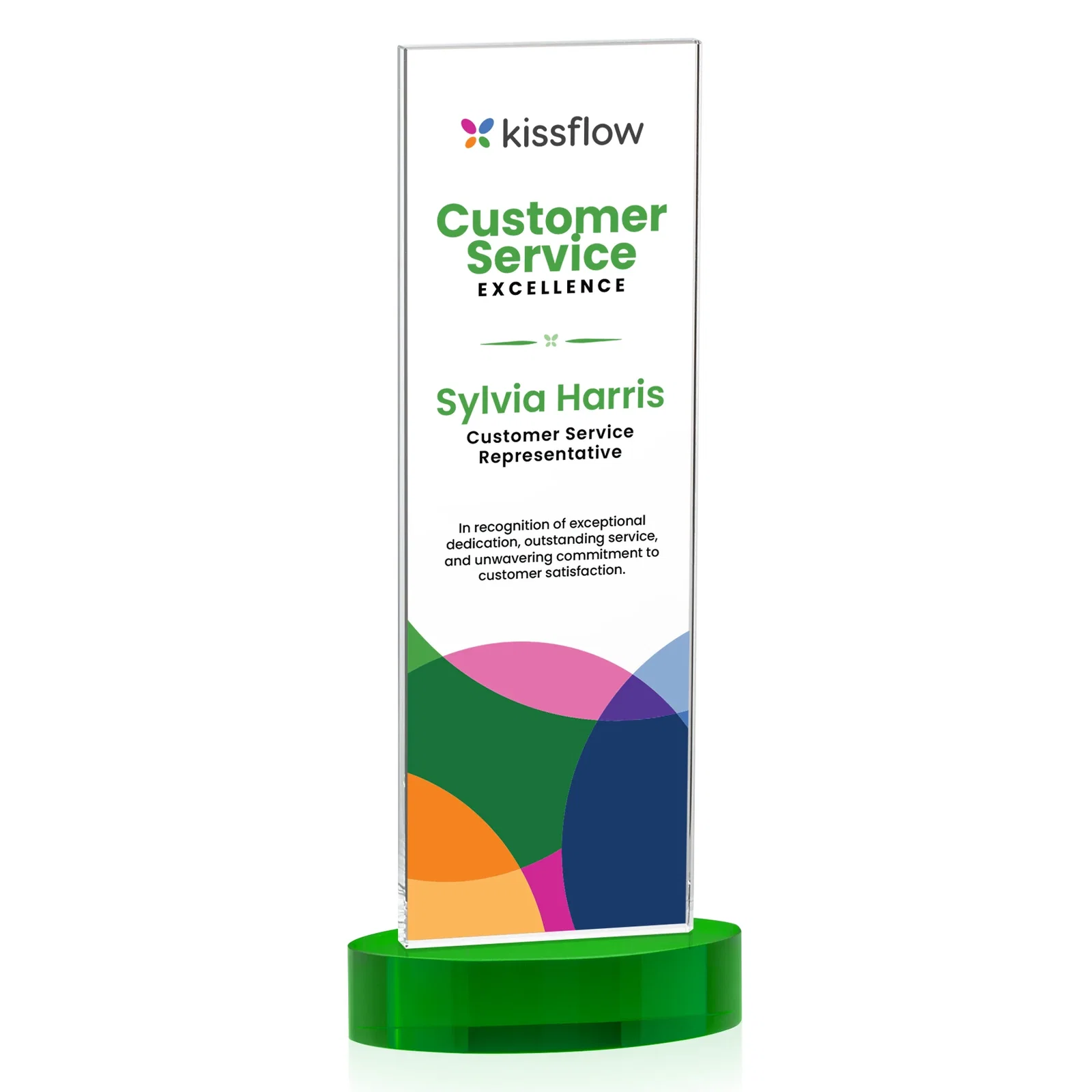 Custom printed Starfire Crystal Upright Award With Two Imprint Zones, awards for company anniversary events