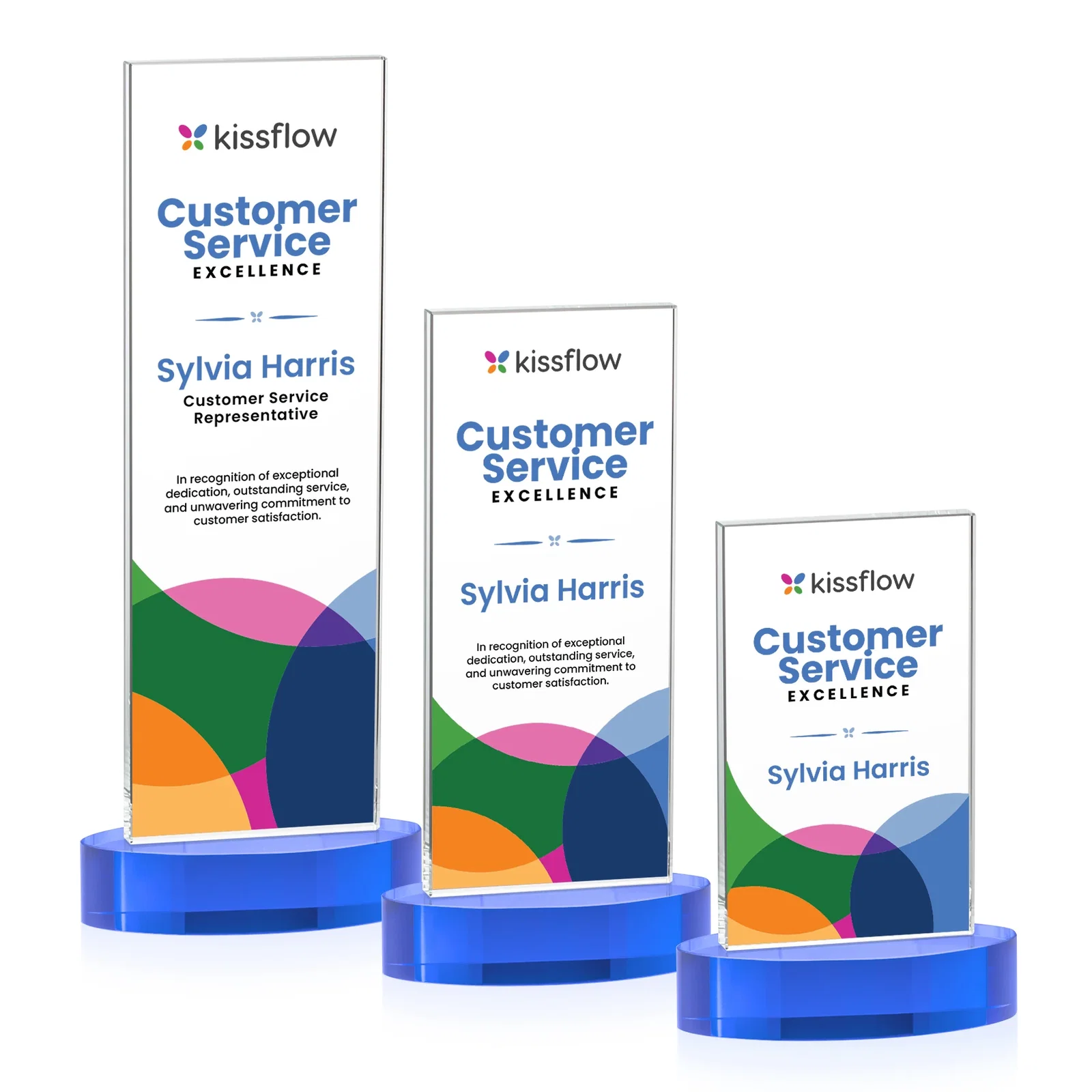 Customized Starfire Crystal Upright Award With Two Imprint Zones, awards for retirement presentations