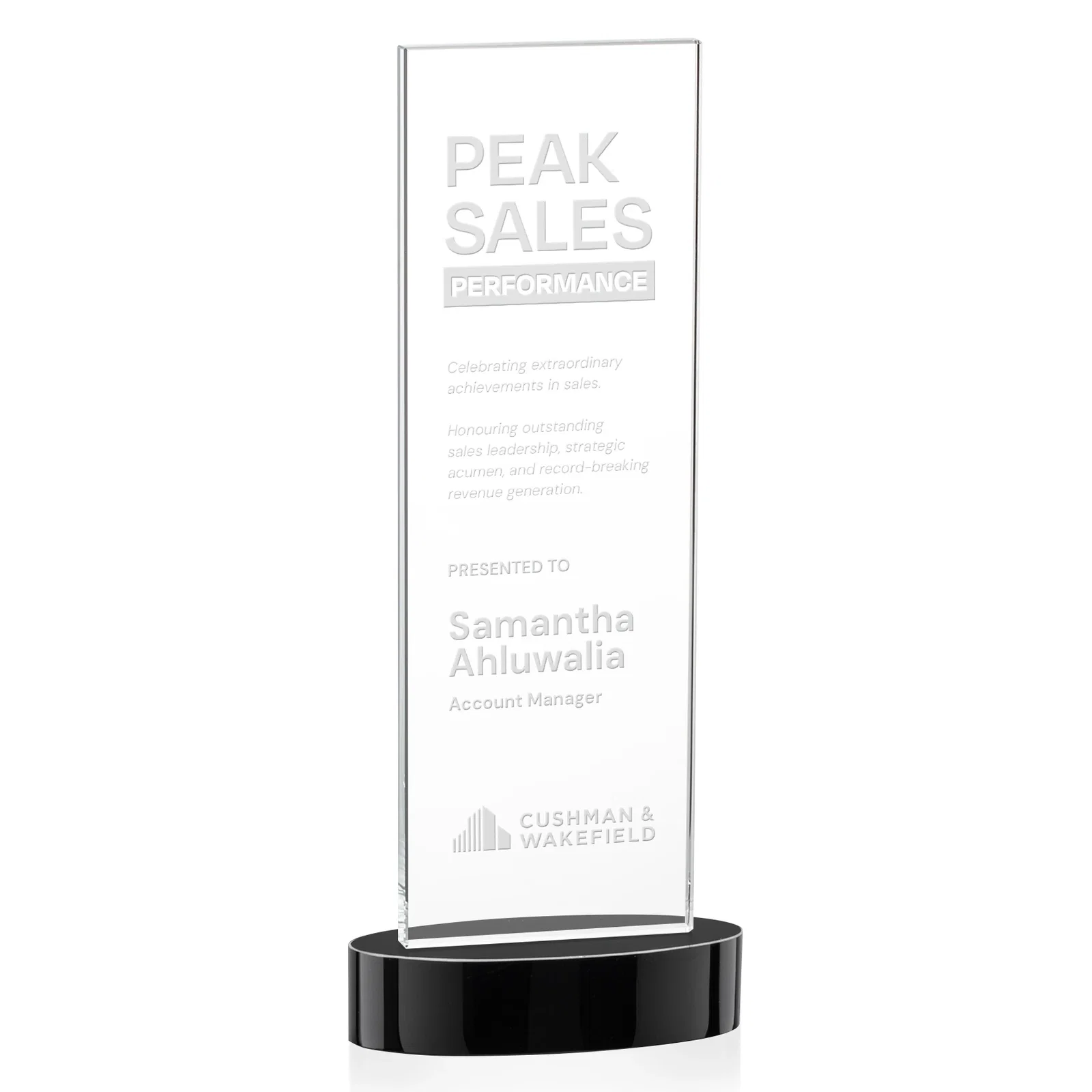 Custom Starfire Crystal Upright Award With Two Imprint Zones, awards for graduation ceremonies