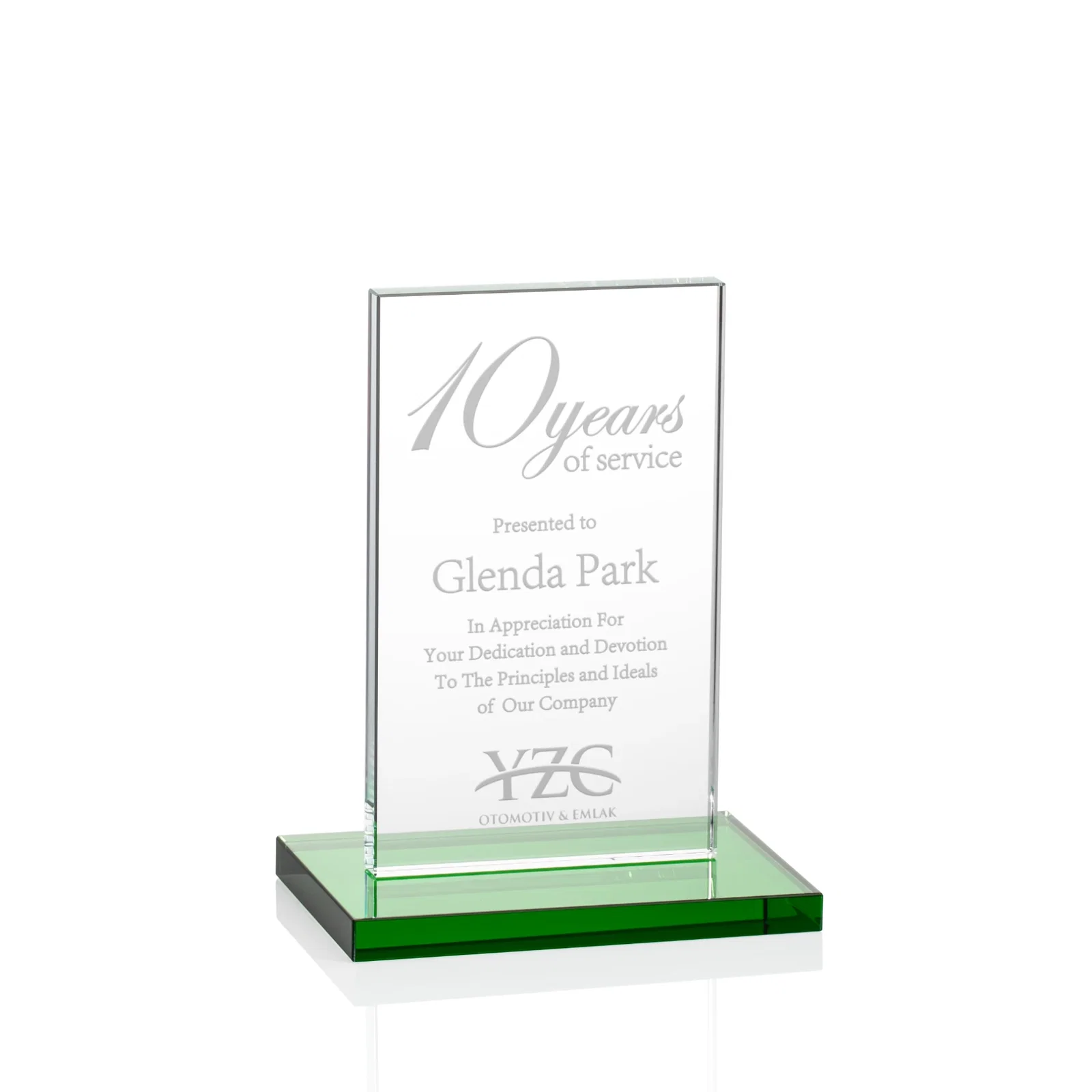 Custom Starfire Crystal Upright Award on Clear Base, awards for volunteer appreciation