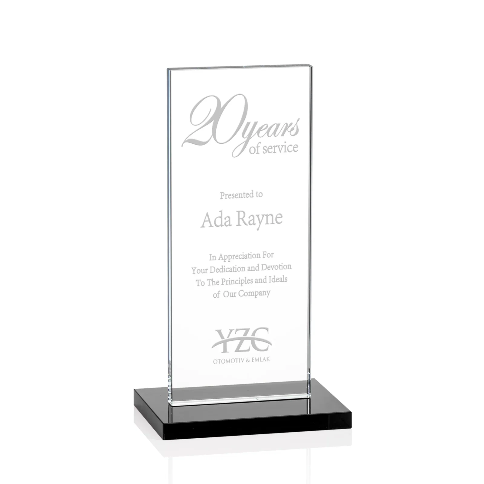 Personalized Starfire Crystal Upright Award on Clear Base, awards for service anniversary gifts