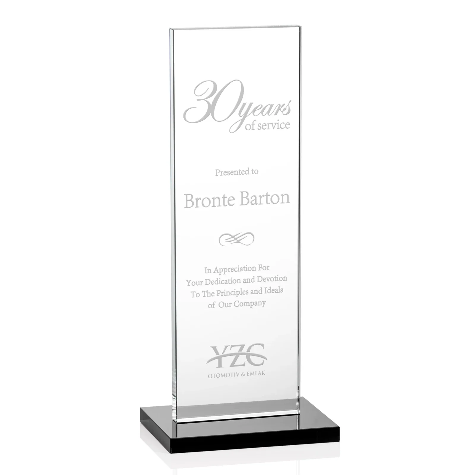 Personalized Starfire Crystal Upright Award on Clear Base, awards for sales achievement awards