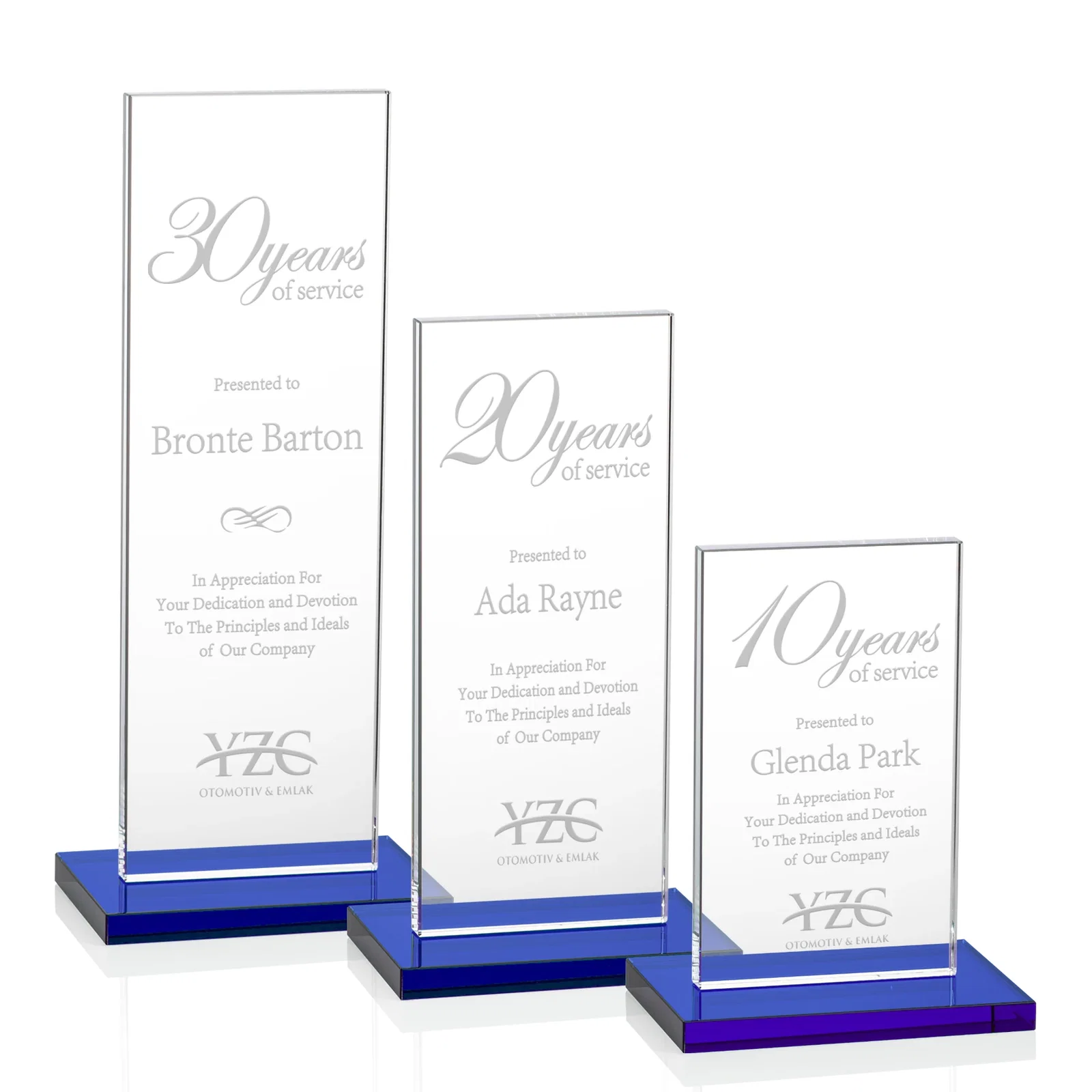 Personalized Starfire Crystal Upright Award on Clear Base, awards for retirement presentations
