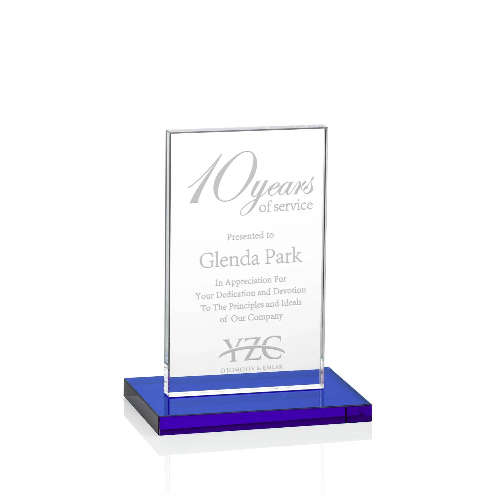 Personalized Starfire Crystal Upright Award on Clear Base, awards for team milestone celebrations