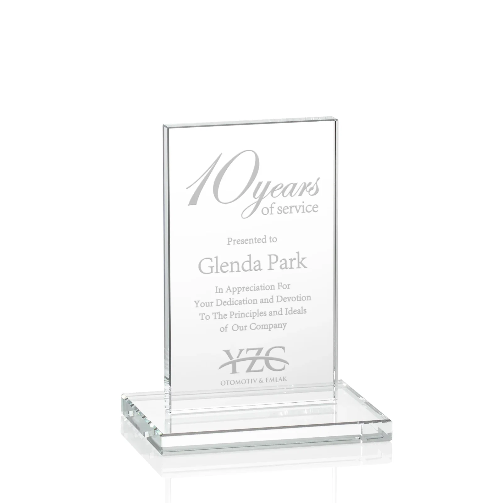 Custom Starfire Crystal Upright Award on Clear Base, awards for corporate award ceremonies