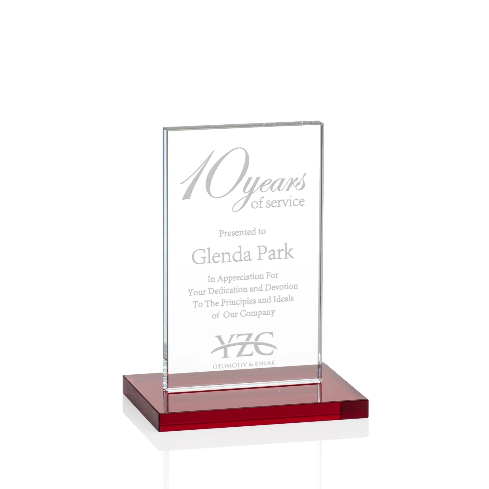 Personalized Starfire Crystal Upright Award on Clear Base, awards for volunteer appreciation