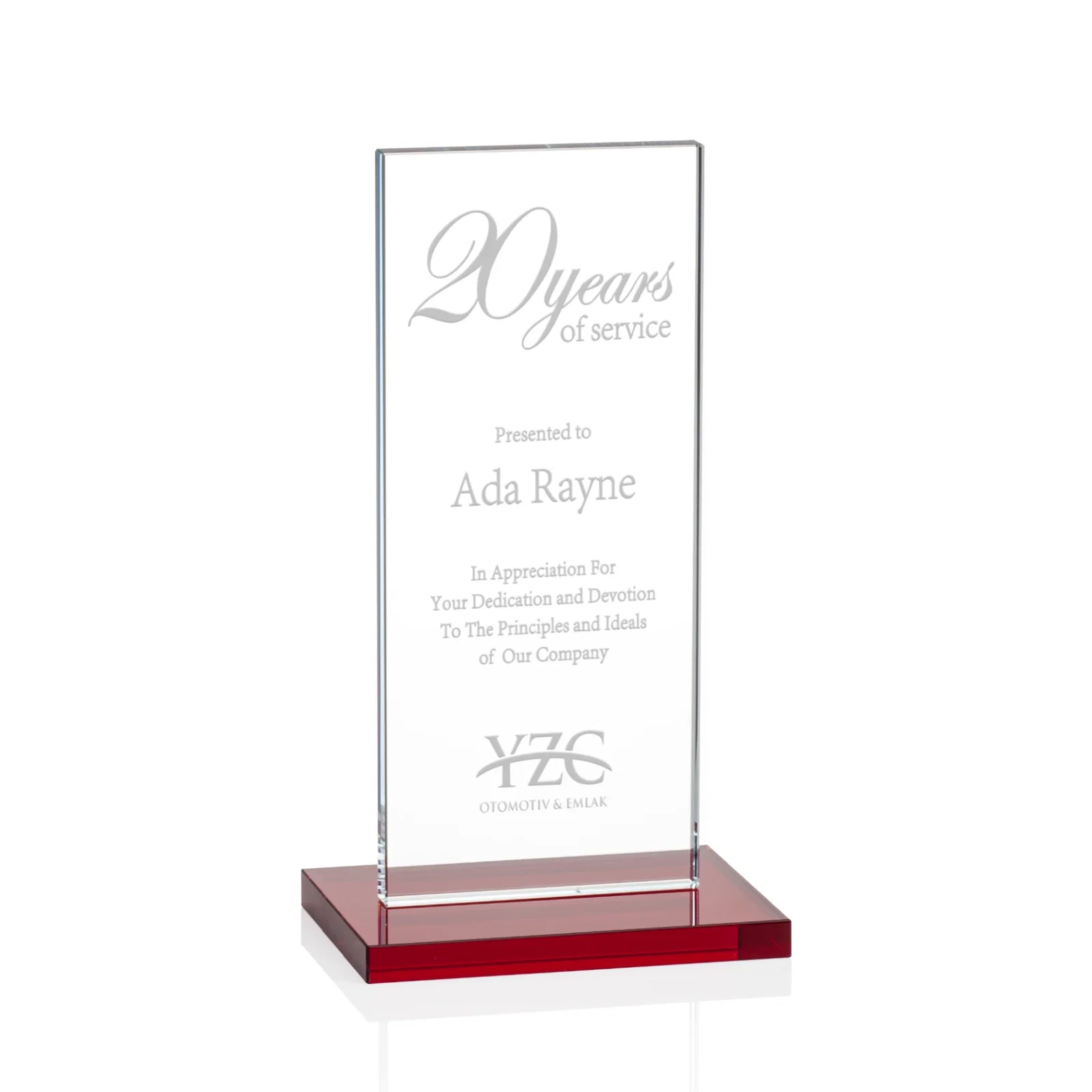 Personalized Starfire Crystal Upright Award on Clear Base, awards for dealer and partner awards