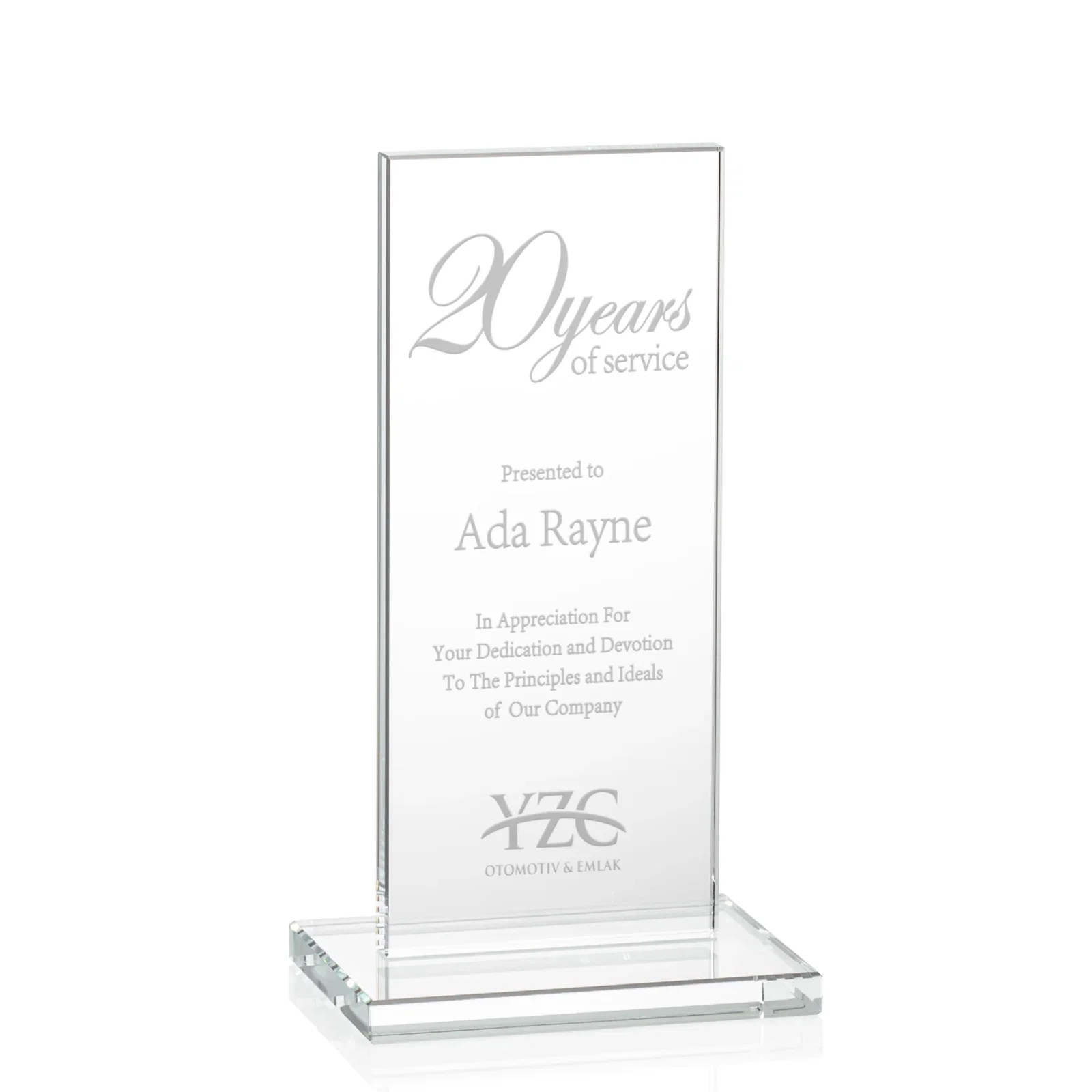 Custom Starfire Crystal Upright Award on Clear Base, awards for service anniversary gifts