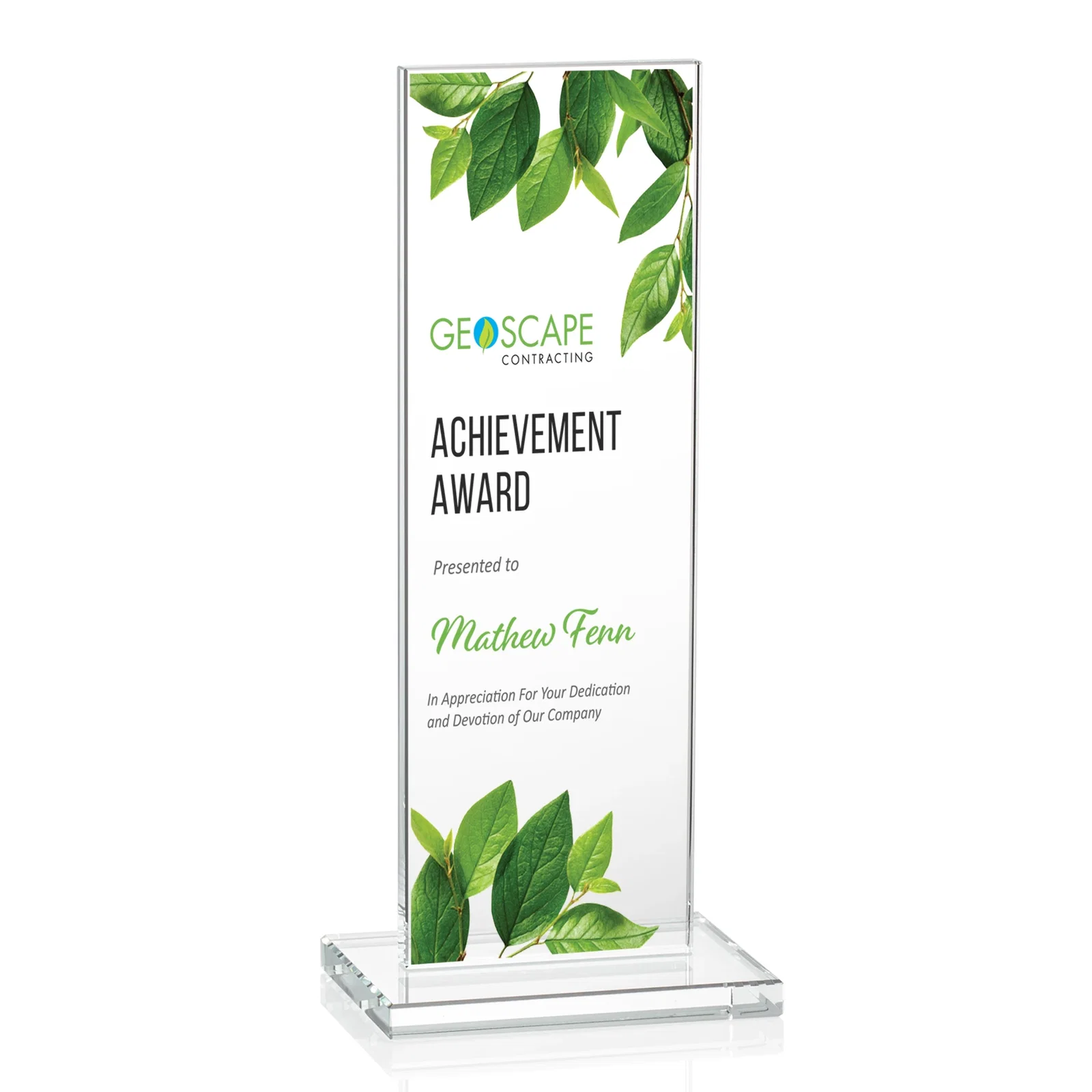 Promotional Starfire Crystal Upright Award on Clear Base, awards for company anniversary events