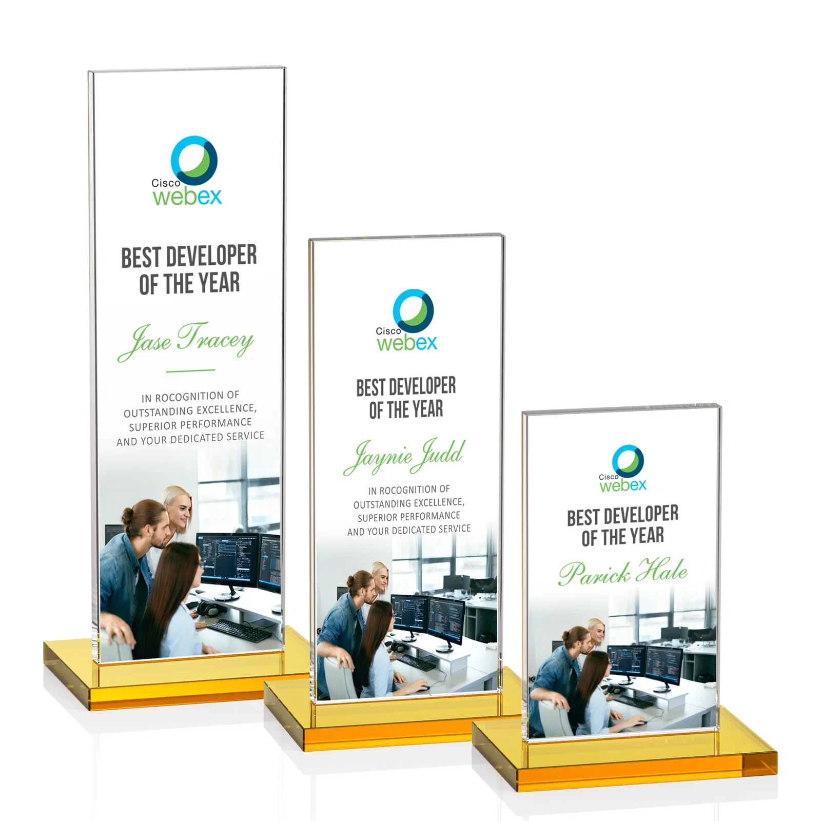 Branded Starfire Crystal Upright Award on Clear Base, awards for employee recognition
