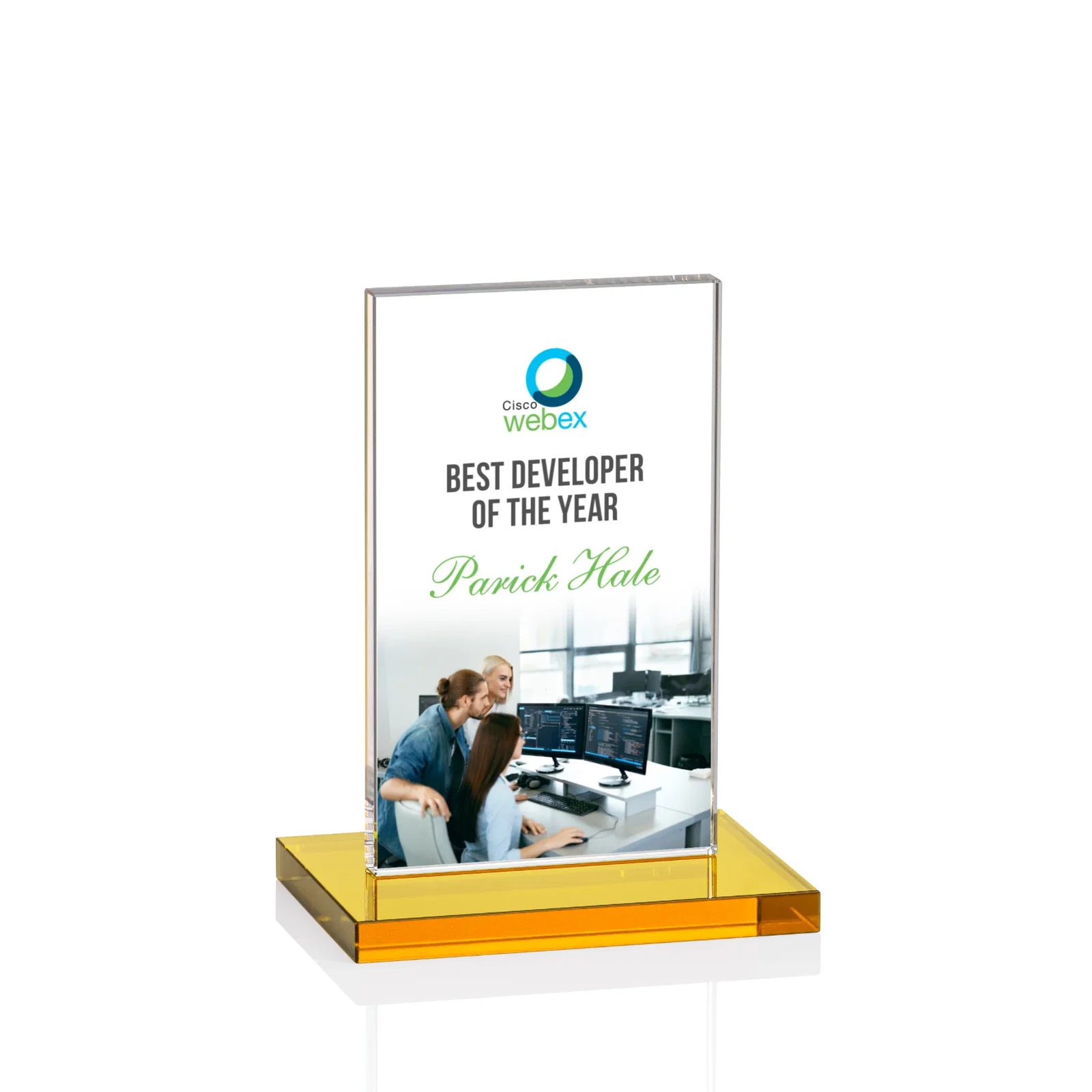 Branded Starfire Crystal Upright Award on Clear Base, awards for corporate award ceremonies
