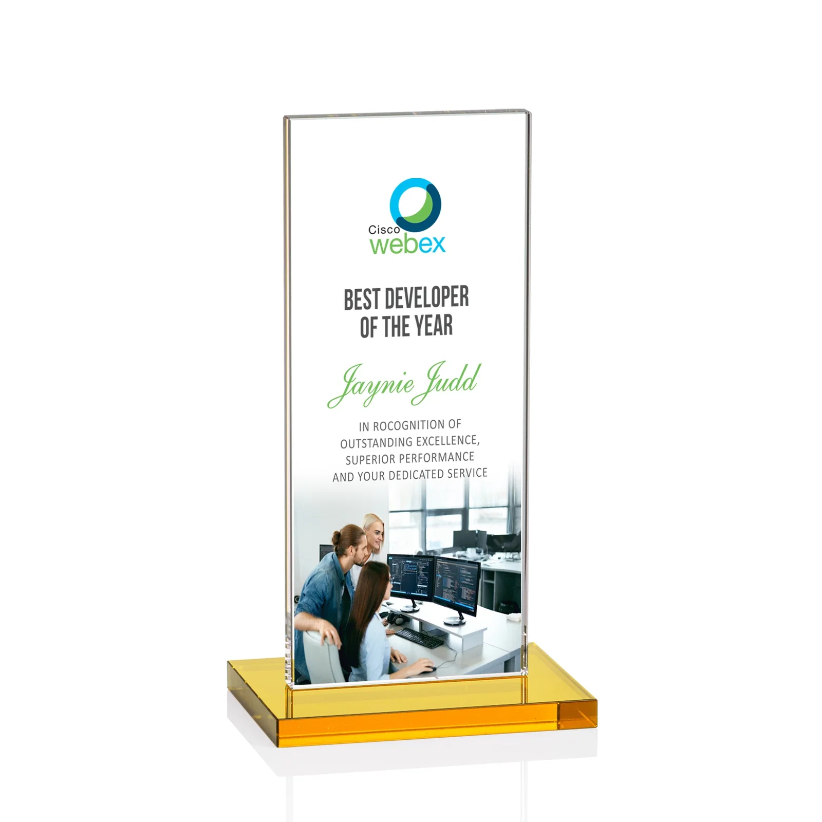 Branded Starfire Crystal Upright Award on Clear Base, awards for service anniversary gifts