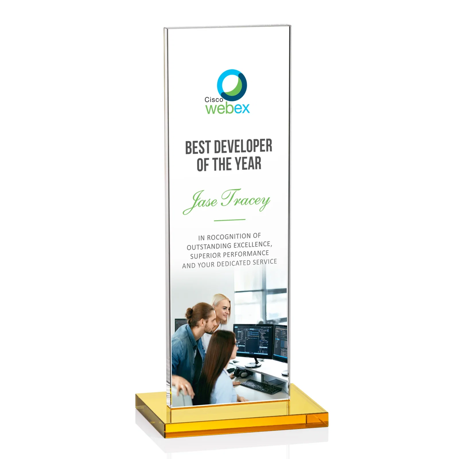 Branded Starfire Crystal Upright Award on Clear Base, awards for sales achievement awards