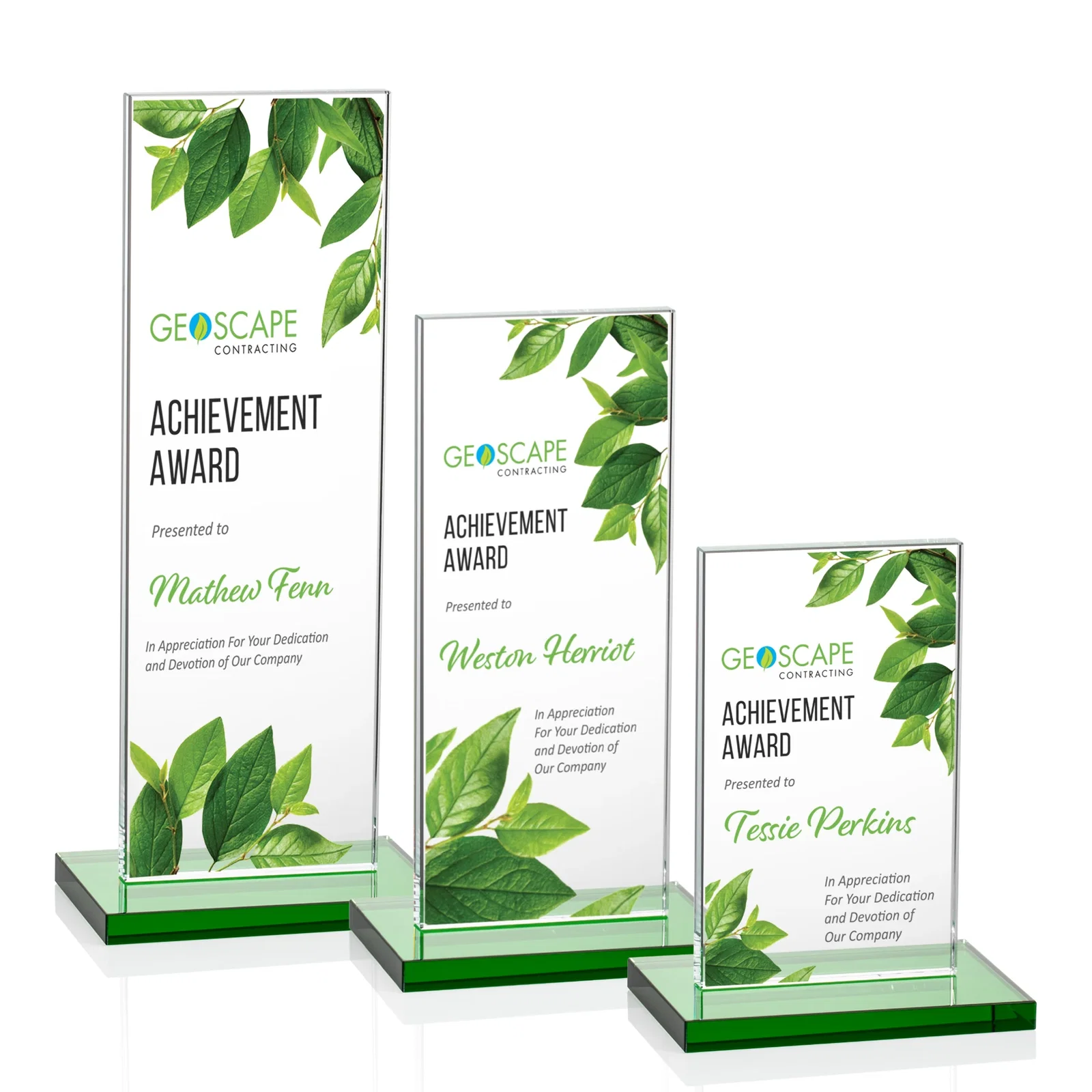 Branded Starfire Crystal Upright Award on Clear Base, awards for retirement presentations