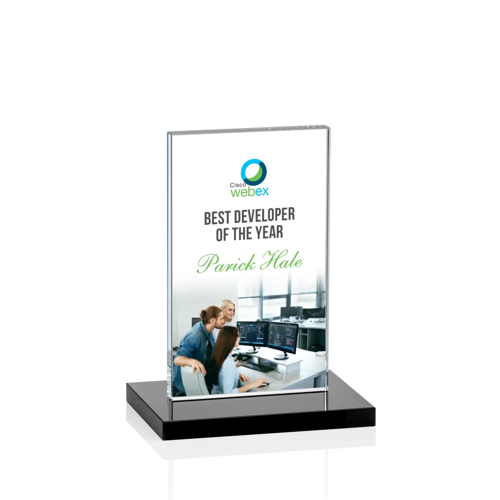 Branded Starfire Crystal Upright Award on Clear Base, awards for volunteer appreciation