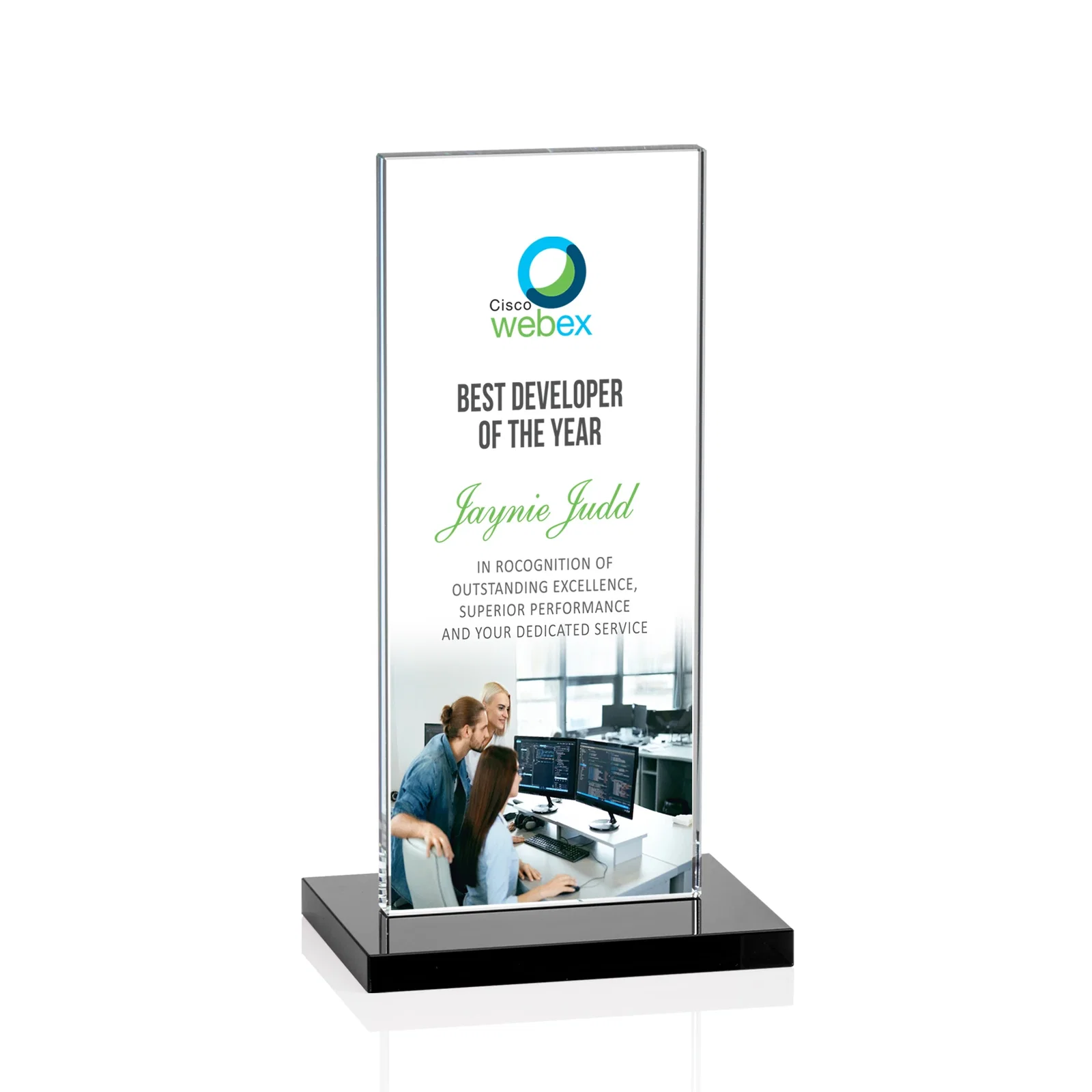 Branded Starfire Crystal Upright Award on Clear Base, awards for dealer and partner awards