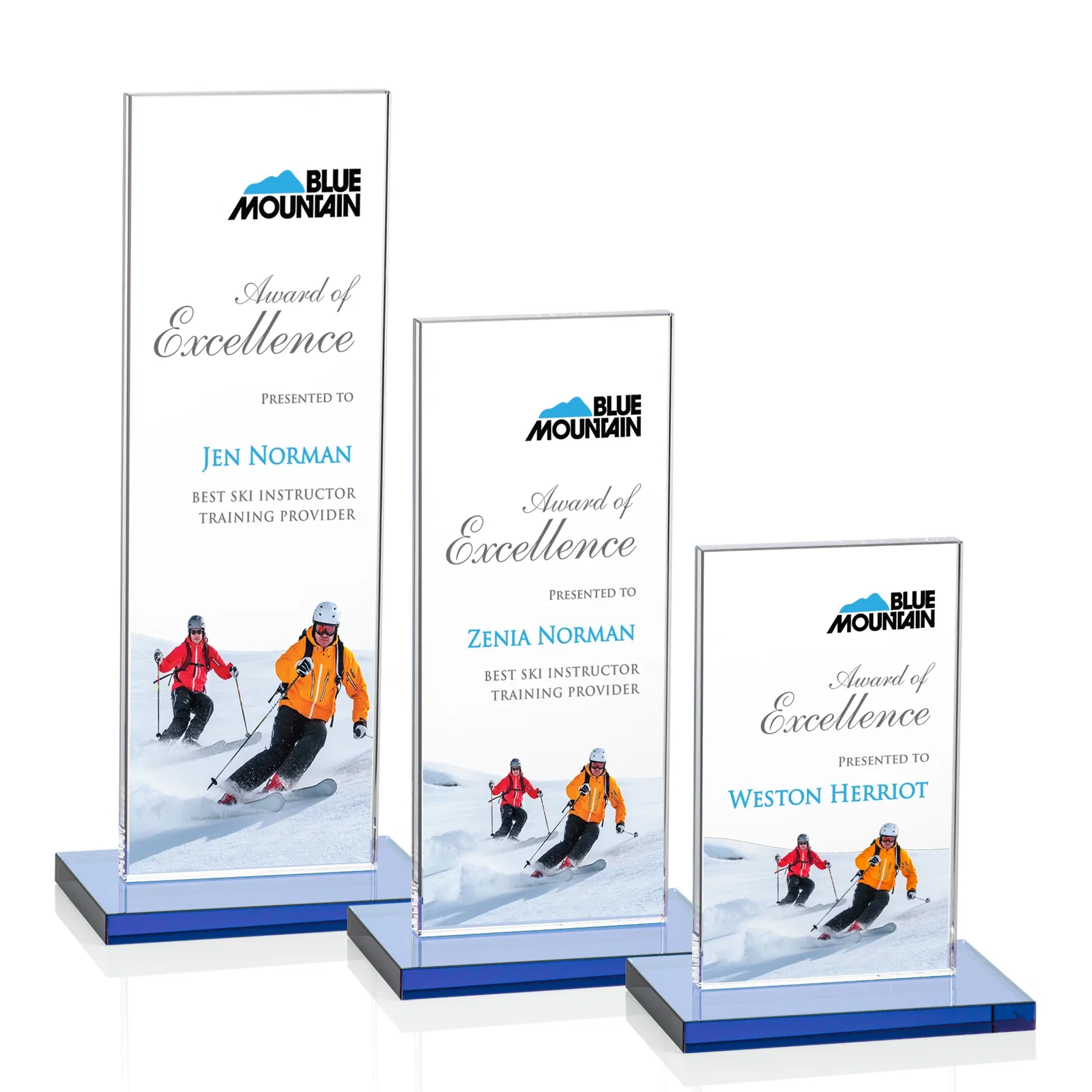 Custom printed Starfire Crystal Upright Award on Clear Base, awards for safety achievement programs