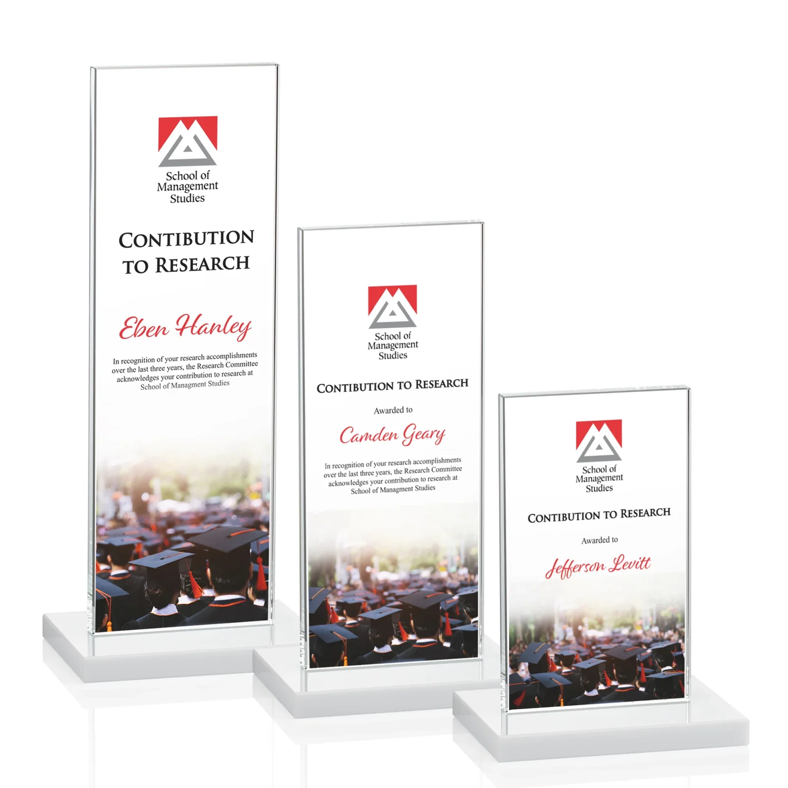 Customized Starfire Crystal Upright Award on Clear Base, awards for employee recognition