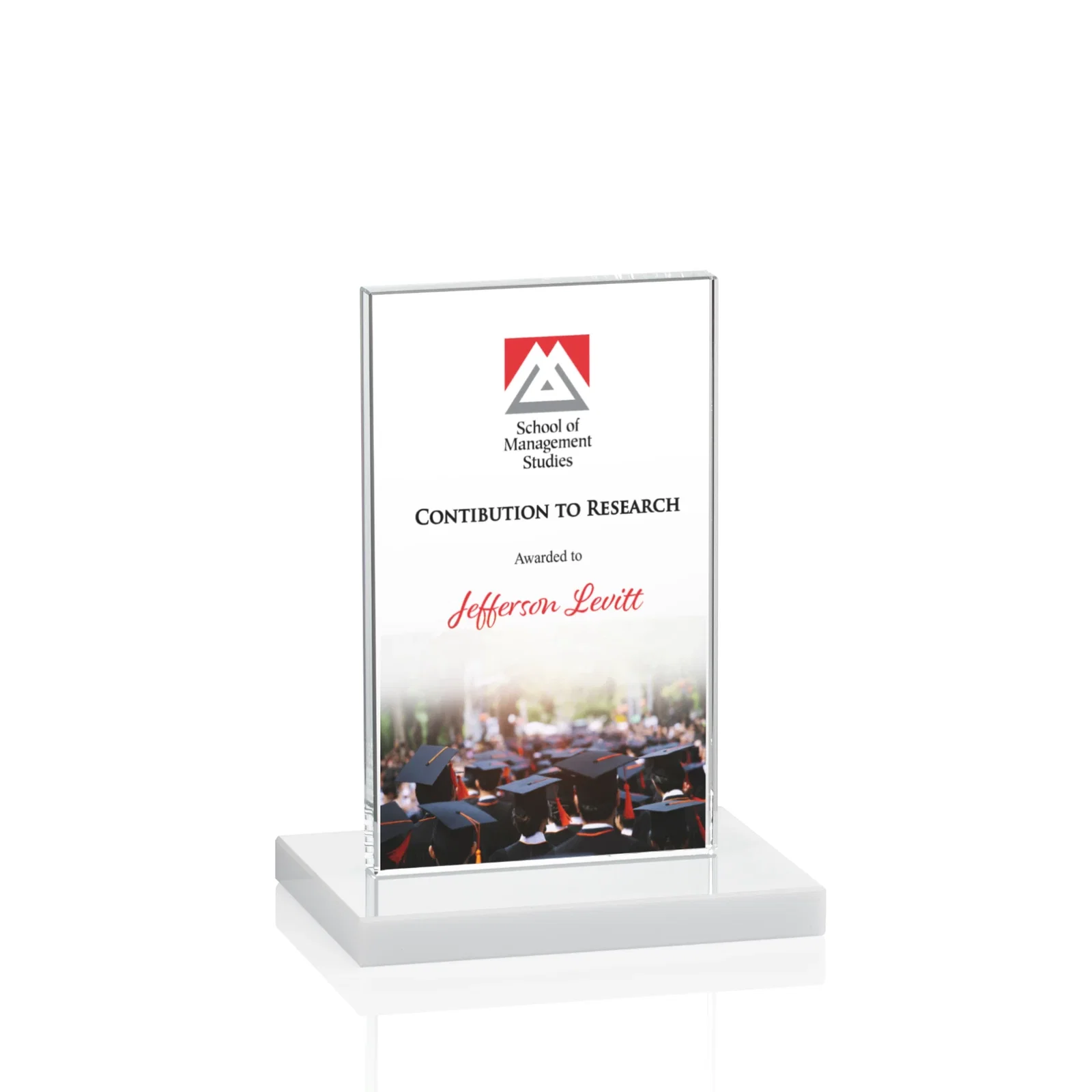Customized Starfire Crystal Upright Award on Clear Base, awards for corporate award ceremonies