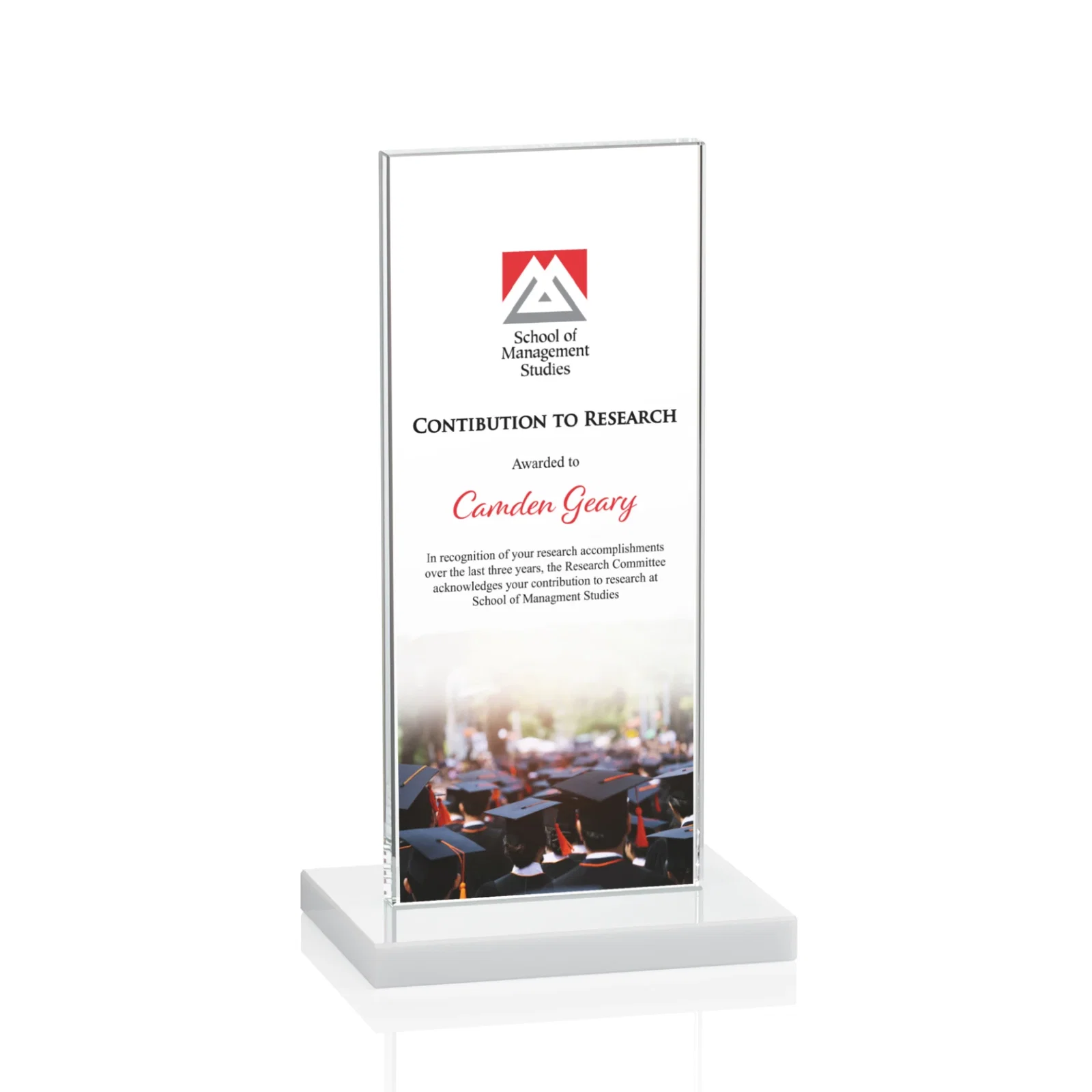 Customized Starfire Crystal Upright Award on Clear Base, awards for service anniversary gifts
