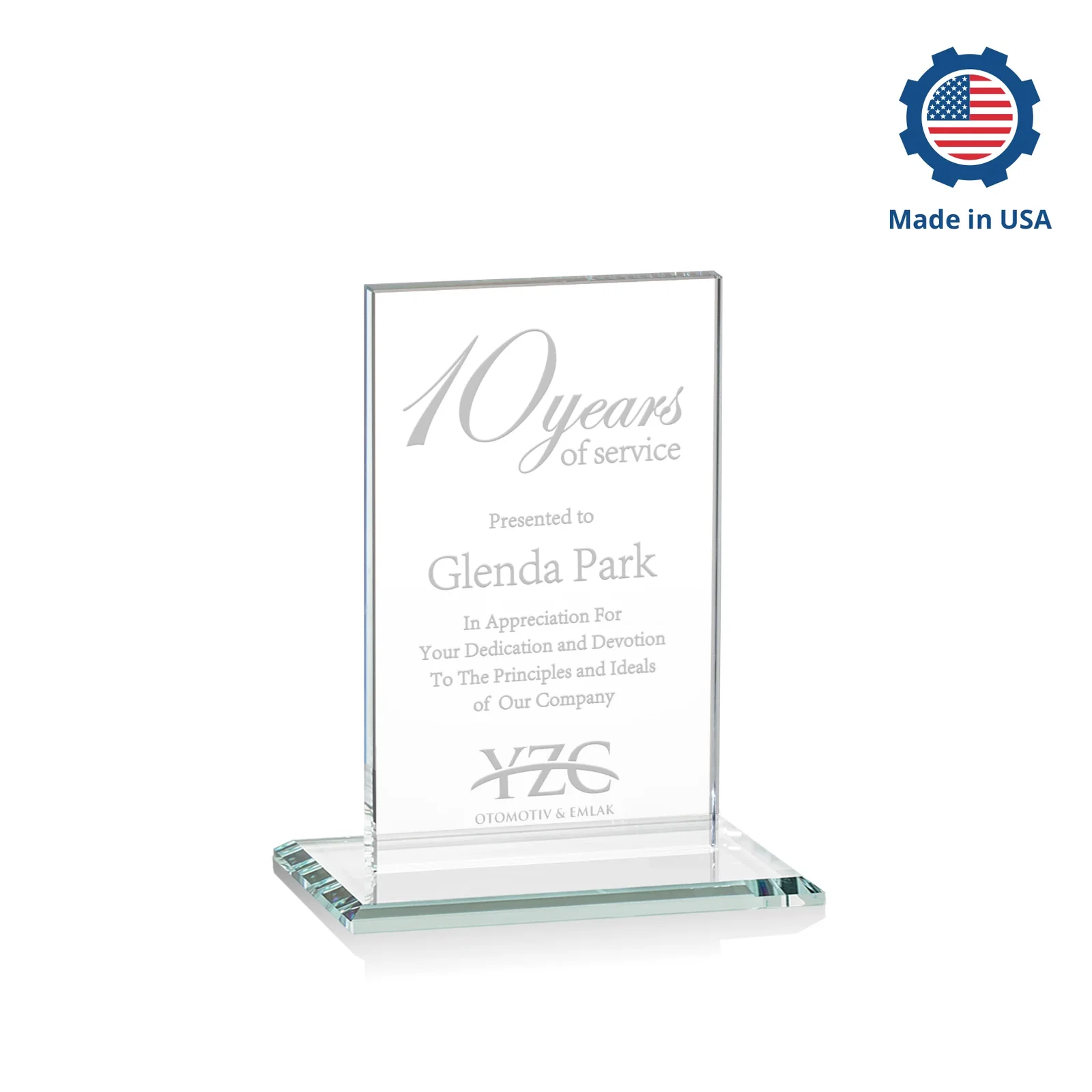 Customized Starfire Crystal Upright Award on Clear Base, awards for team milestone celebrations