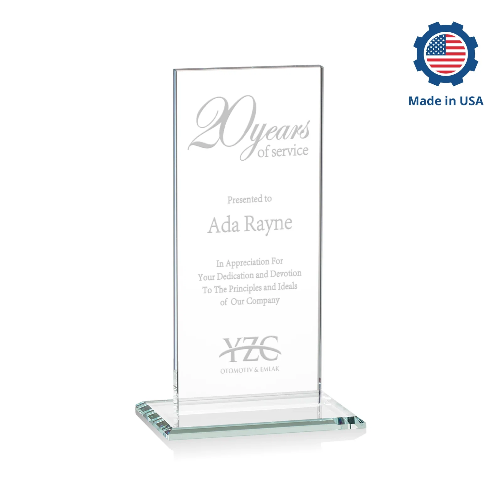 Customized Starfire Crystal Upright Award on Clear Base, awards for donor appreciation
