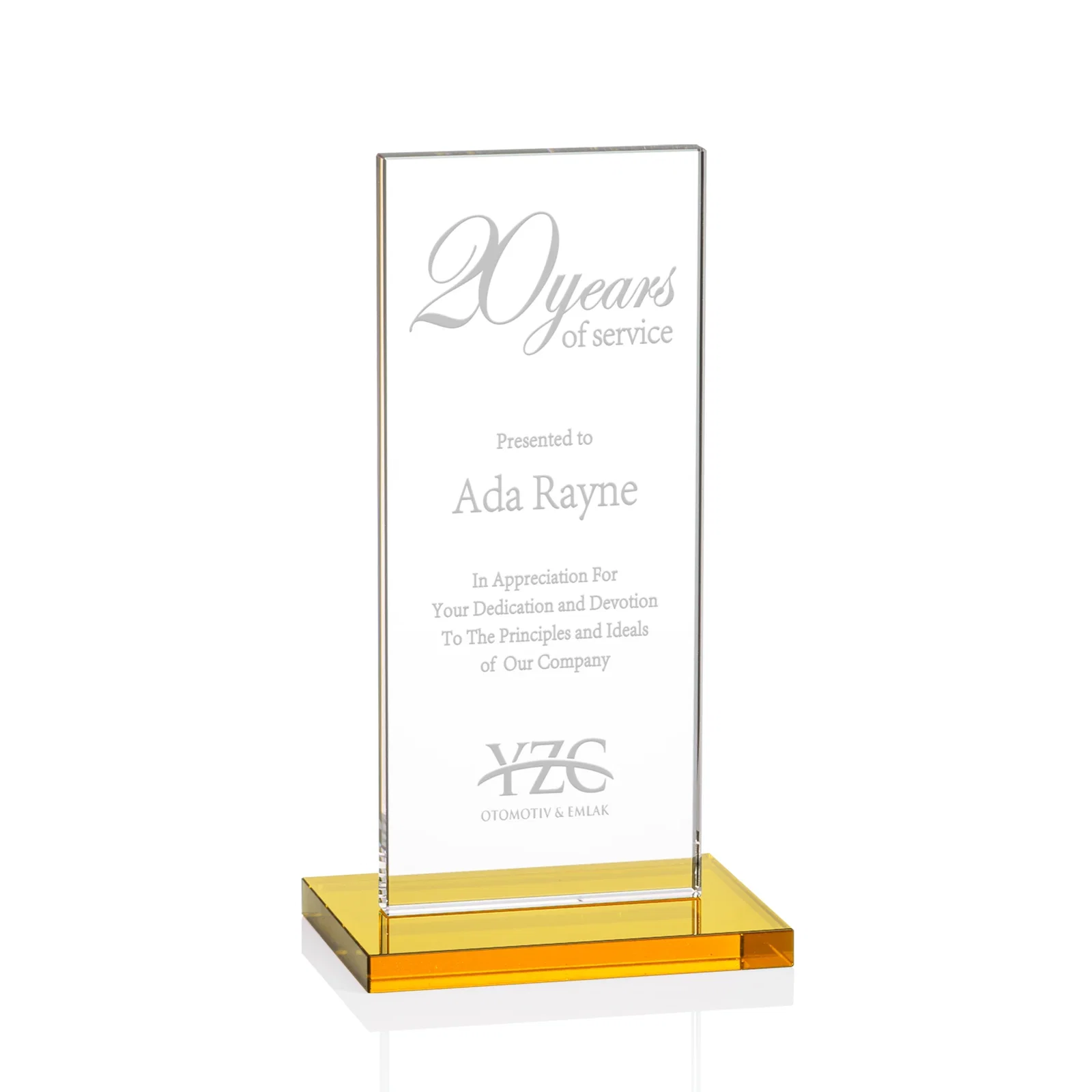 Custom Starfire Crystal Upright Award on Clear Base, awards for donor appreciation