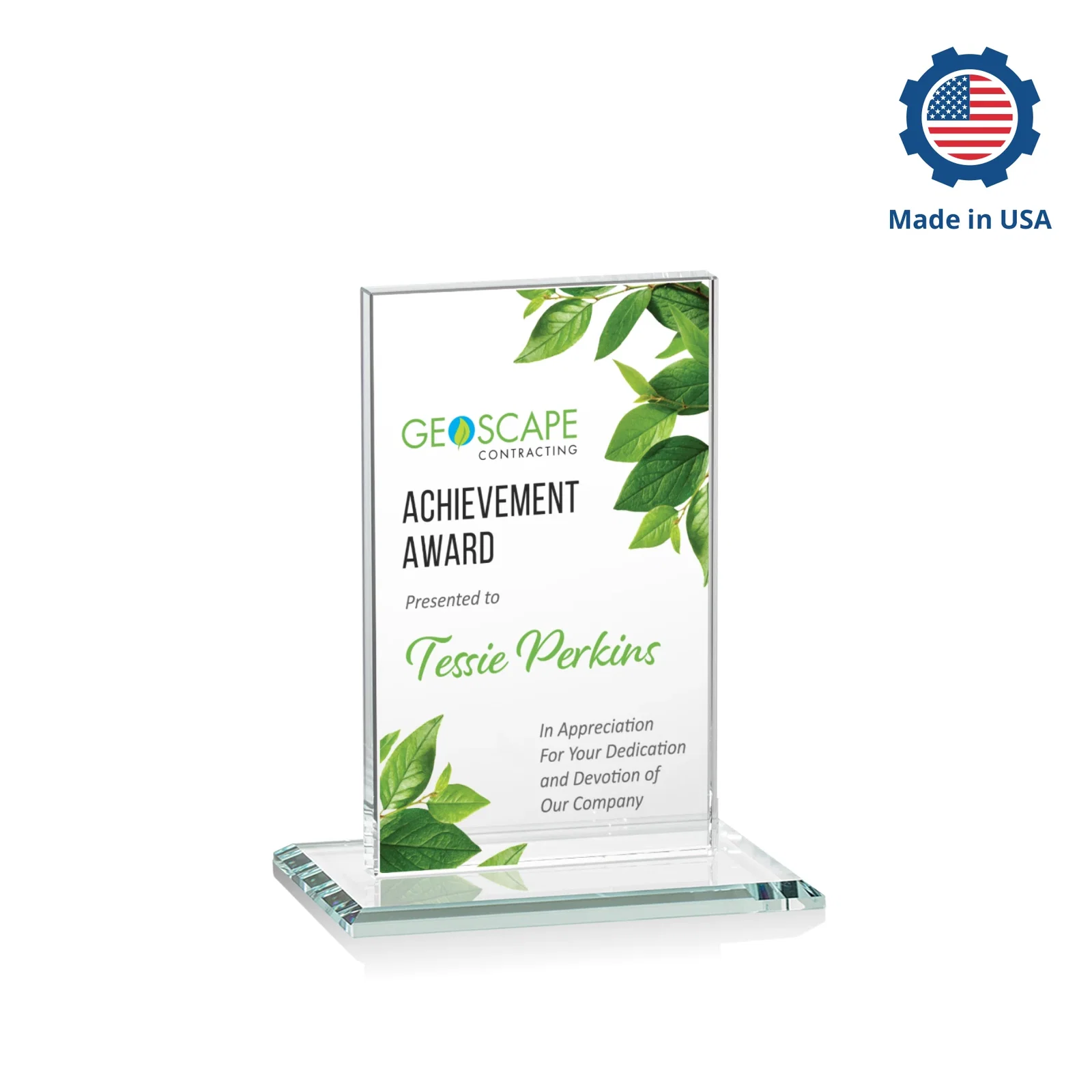 Customized Starfire Crystal Upright Award on Clear Base, awards for volunteer appreciation