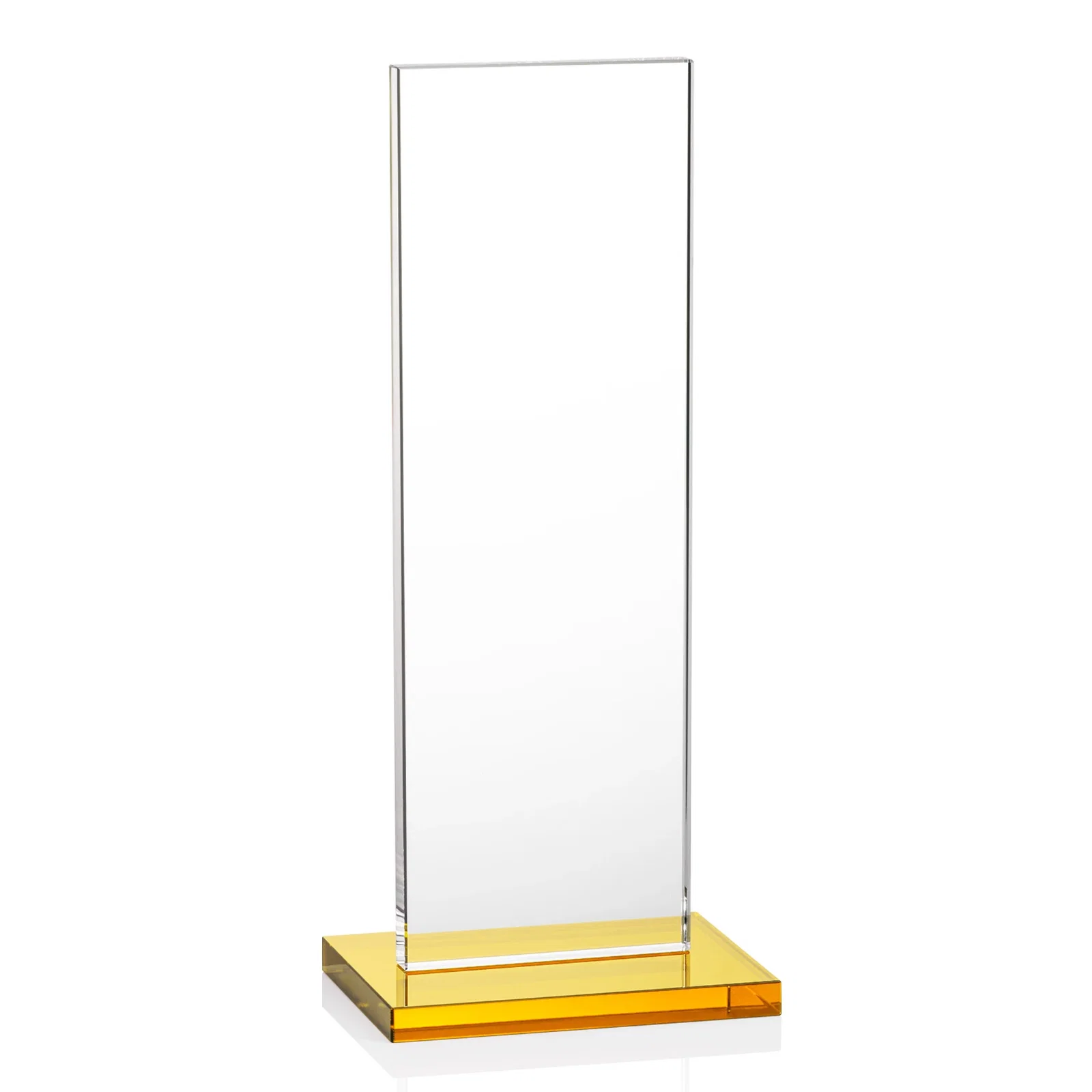 Custom engraved Starfire Crystal Upright Award on Clear Base, awards for team milestone celebrations