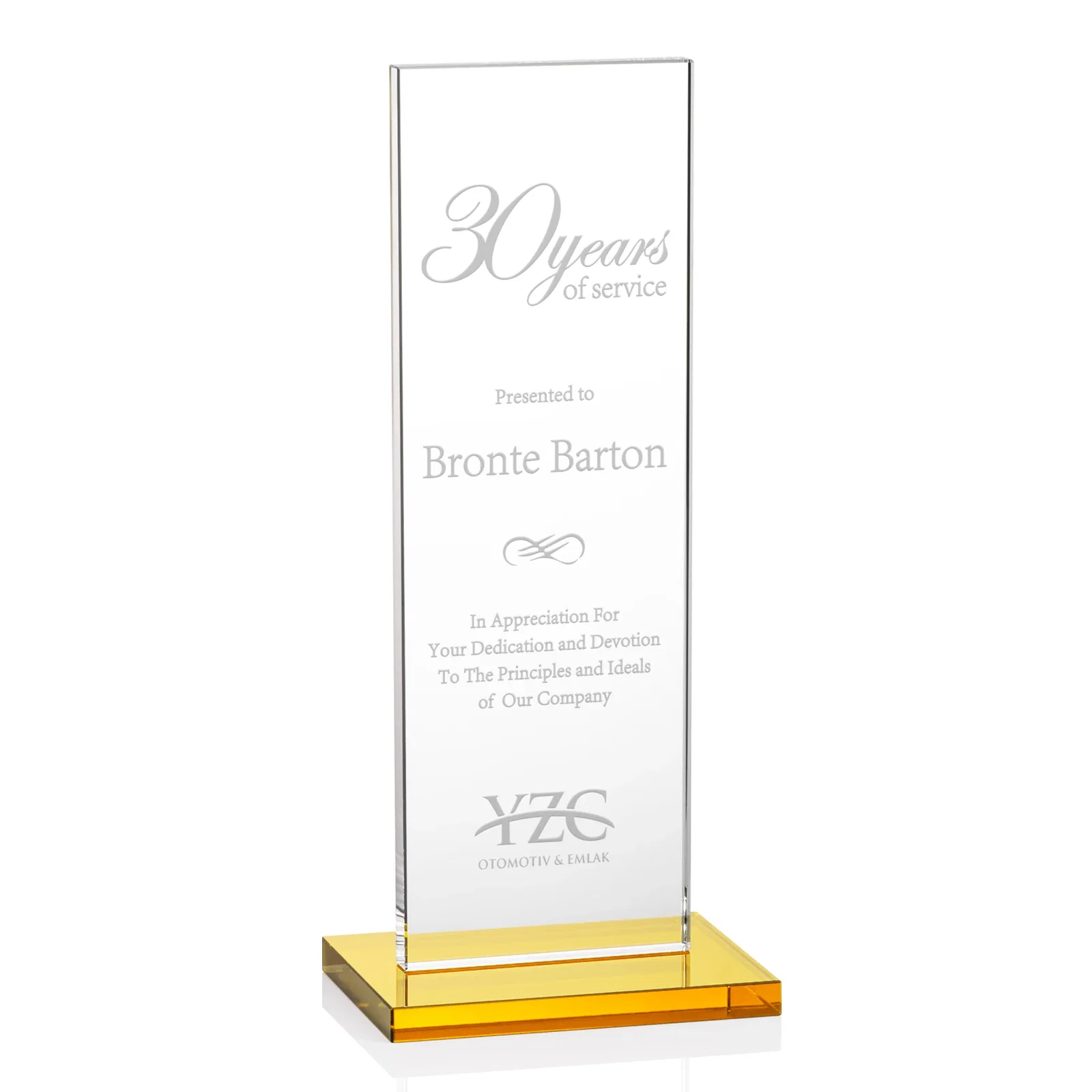 Custom Starfire Crystal Upright Award on Clear Base, awards for graduation ceremonies