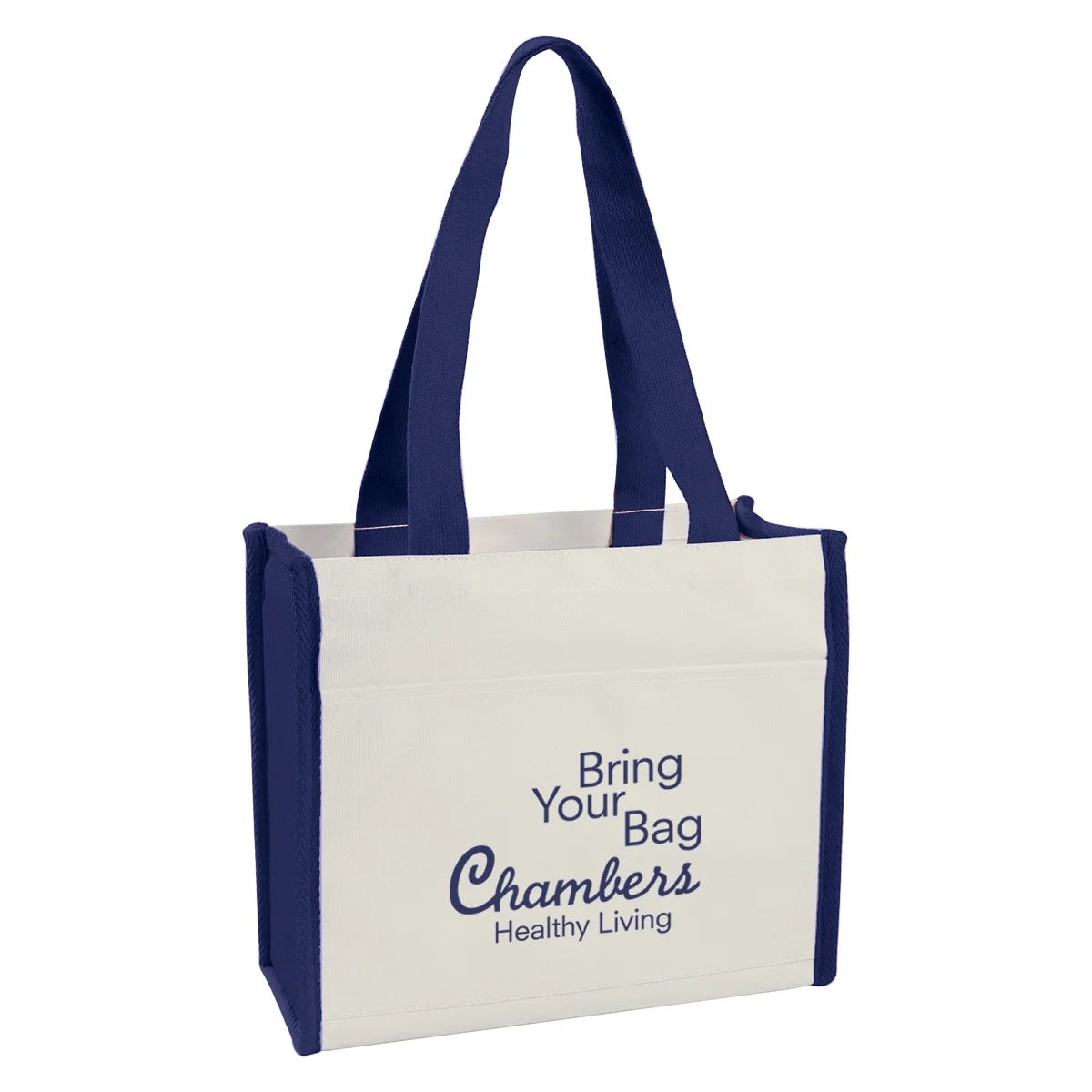Natural canvas tote bag with contrast handles and a boxy base