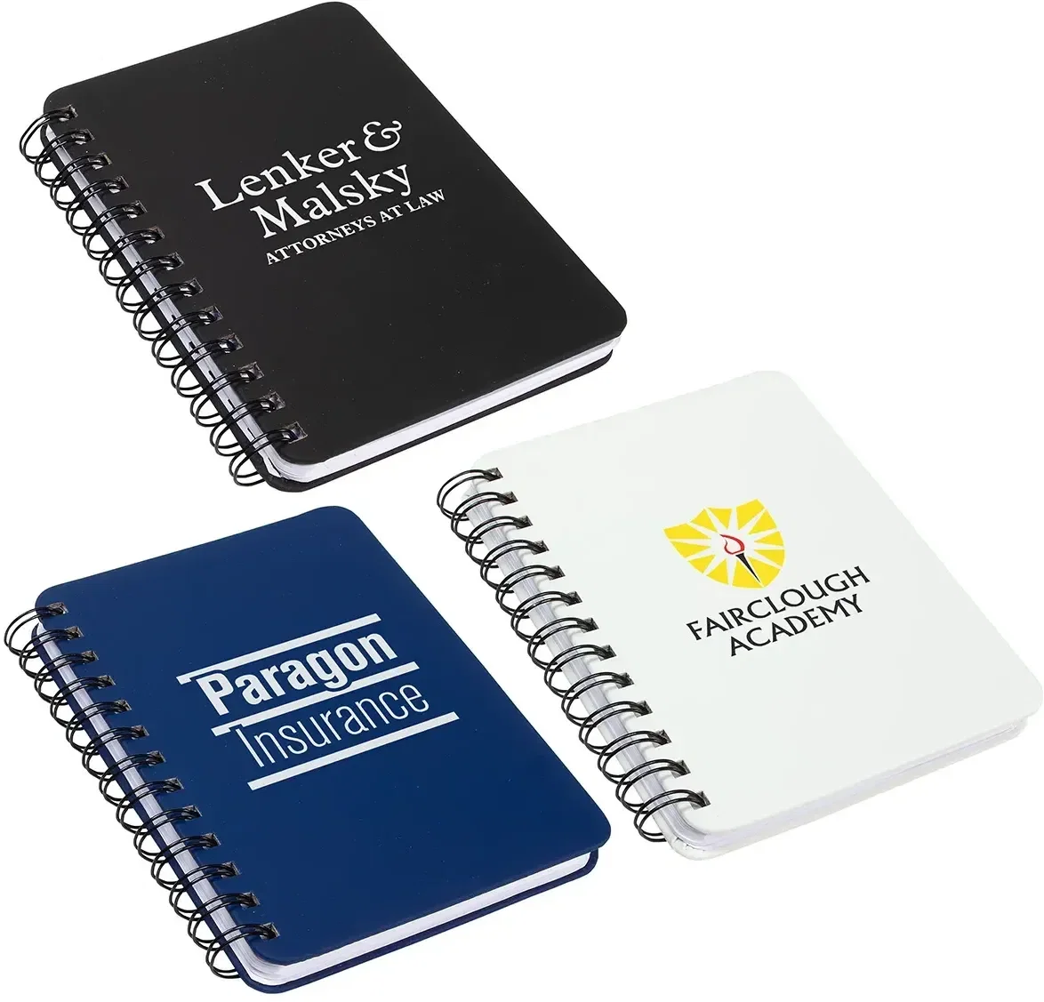 Custom branded Hefty hardcover spiral notebook, front cover of the promotional notebook with logo space